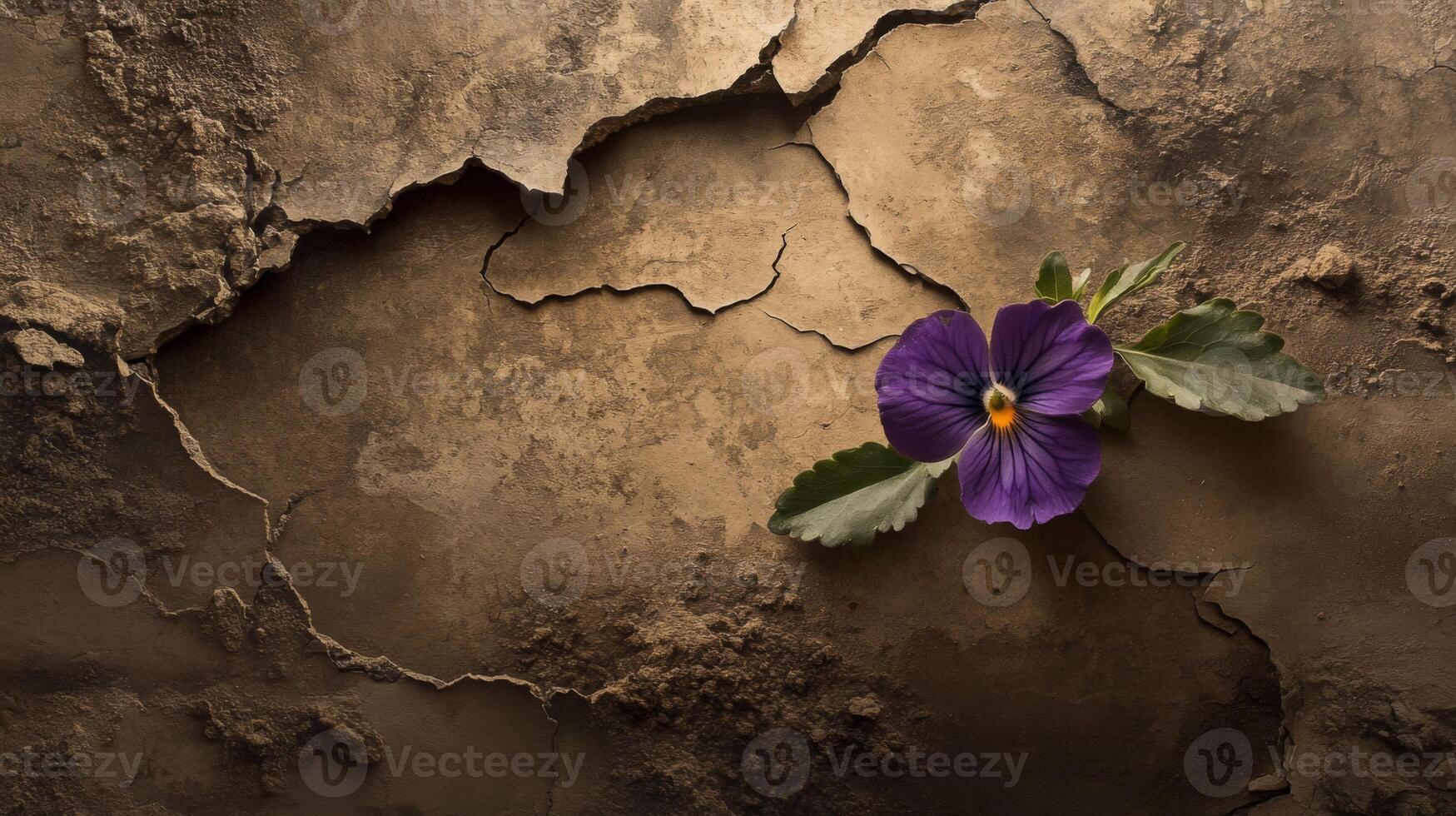 Purple Pansy on Cracked Brown Earth photo