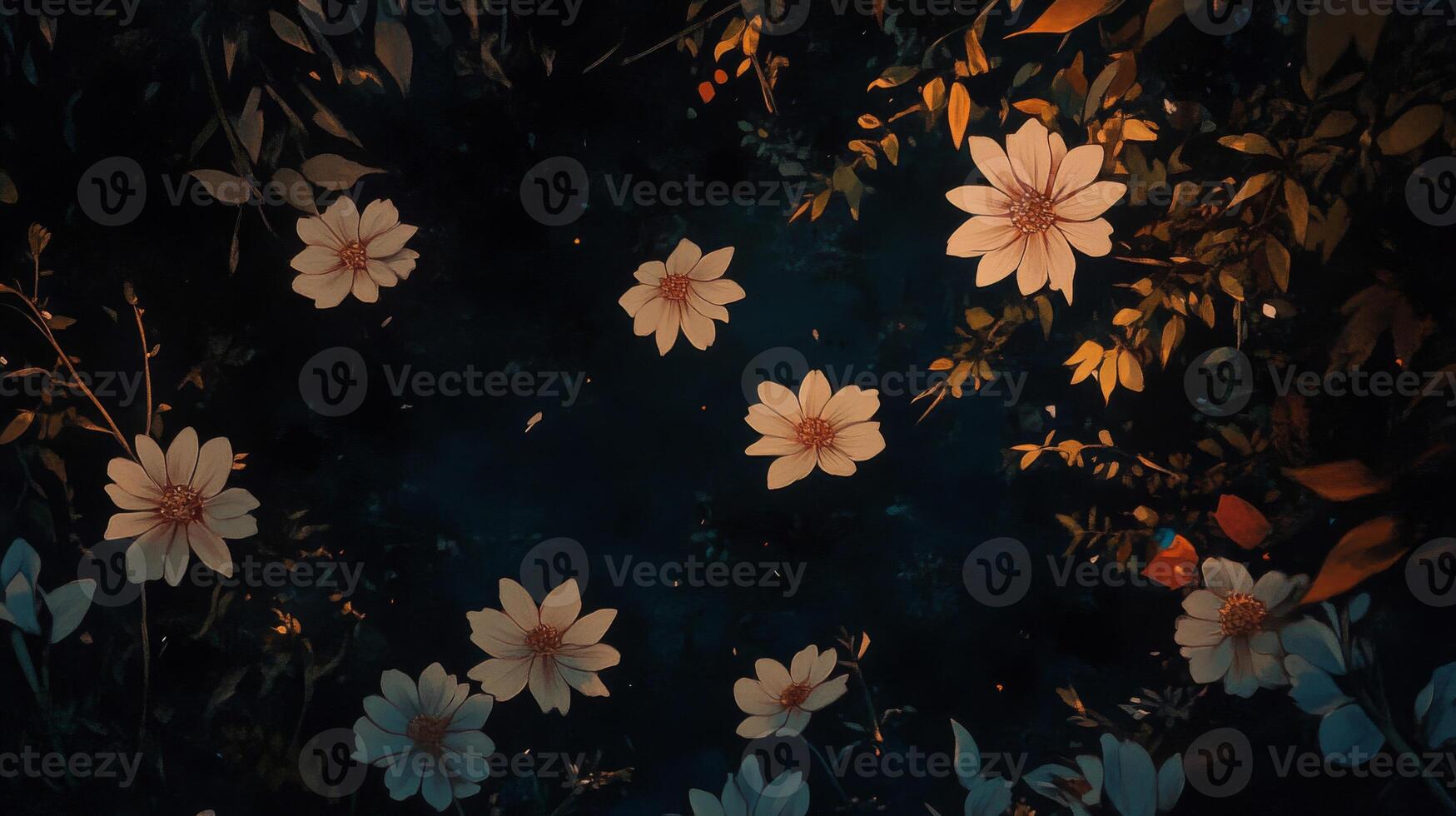 White Flowers on Dark Background Night Bloom Photography photo