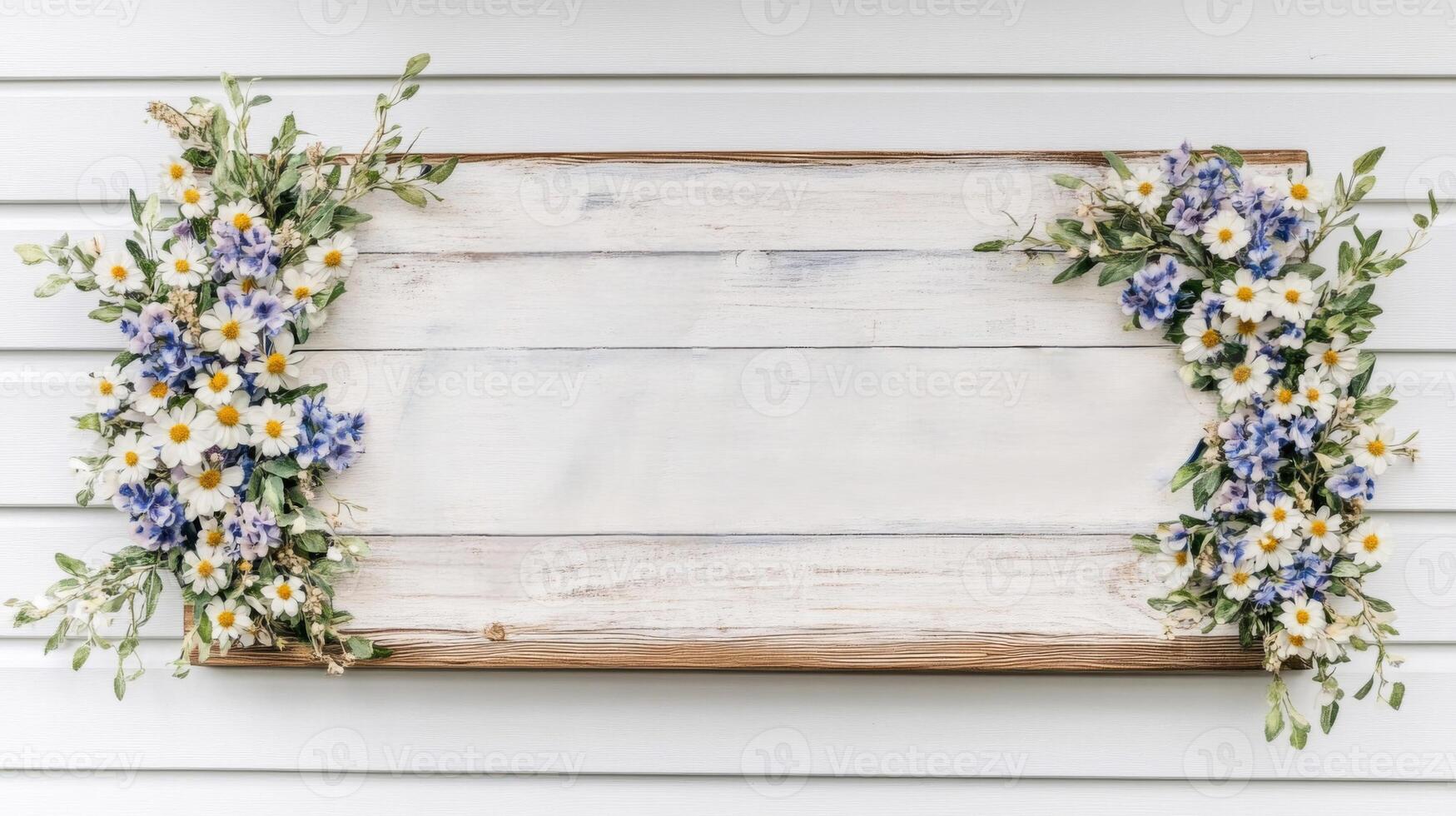 Rustic Blue Floral Name Sign on White Wood photo