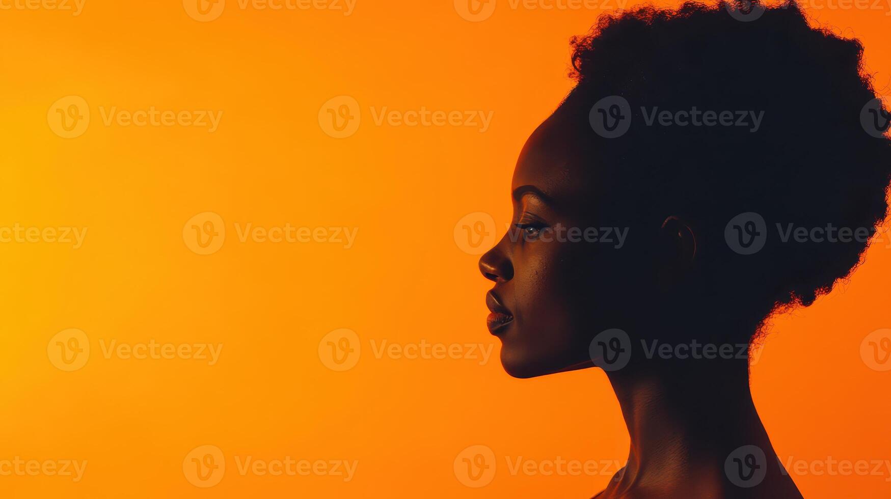 Womans profile on an orange background photo