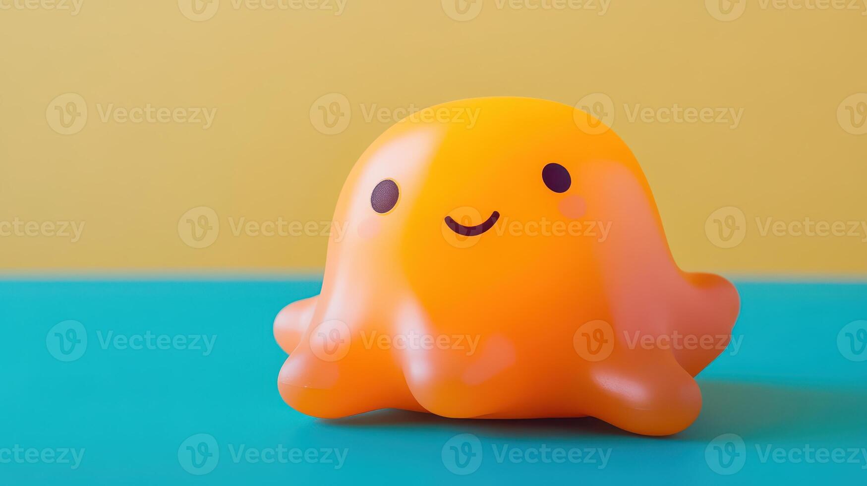 Happy orange octopus toy on colorful background photo
