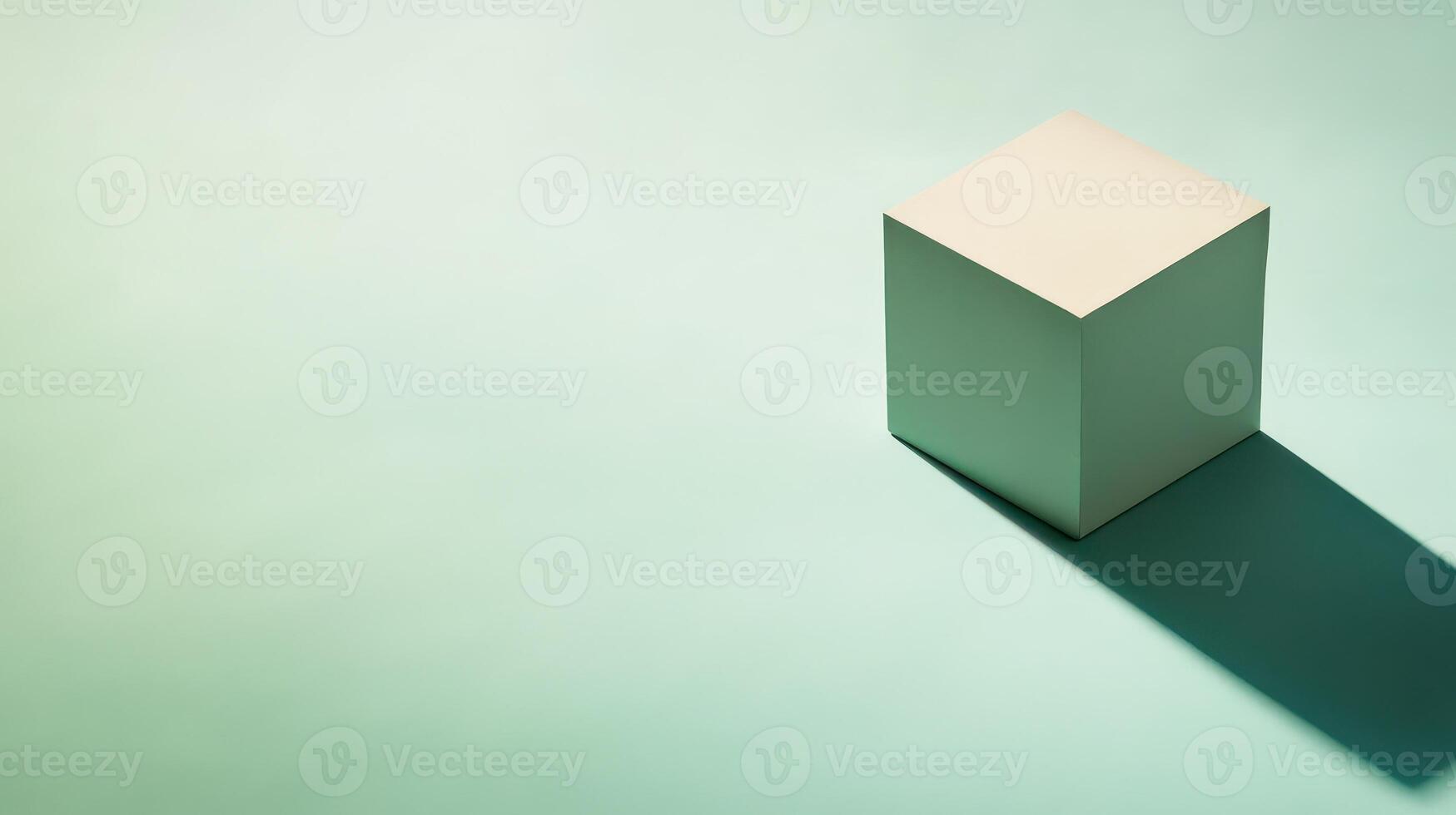 Minimalist cube casting shadow on colored surface photo