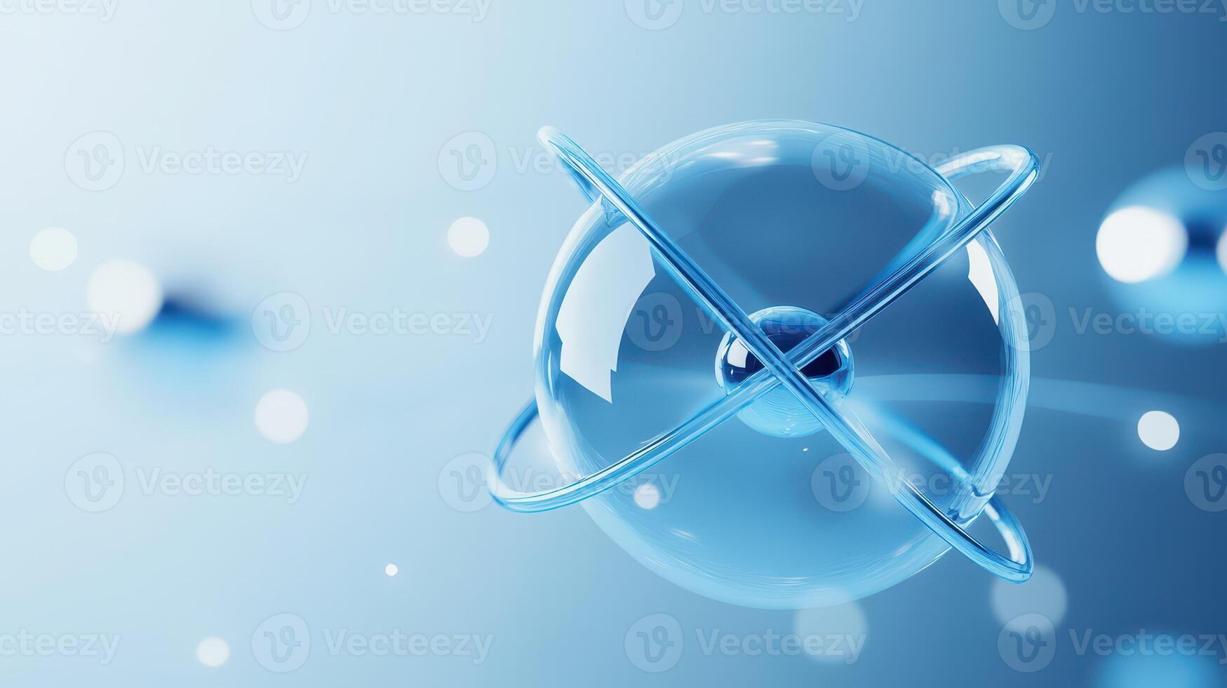 3D atom model on blue background photo