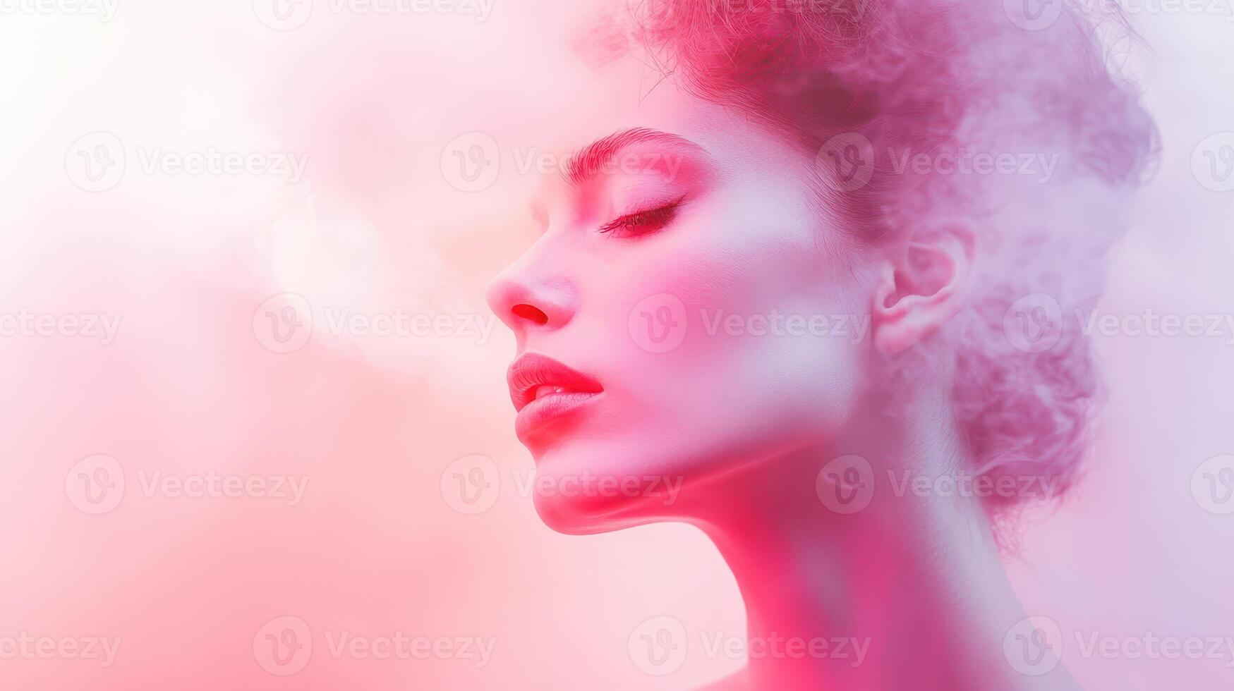 Lovely woman in misty dreamy scene photo