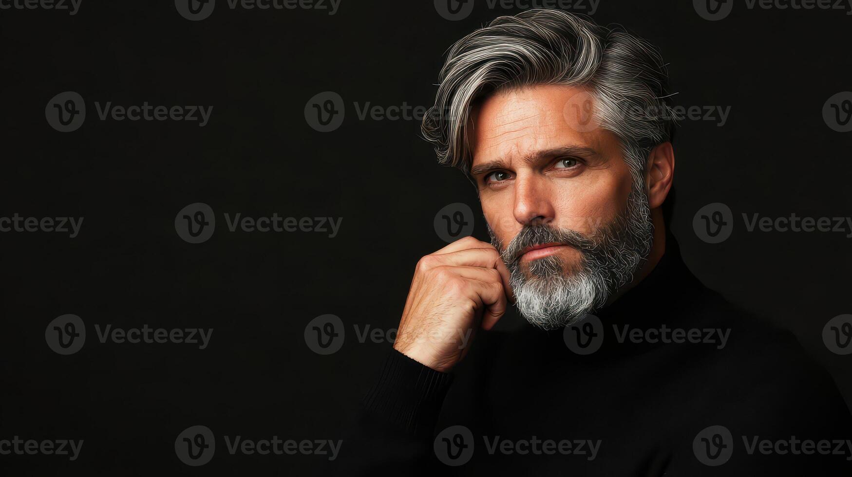 Man in dark thoughtful pose photo