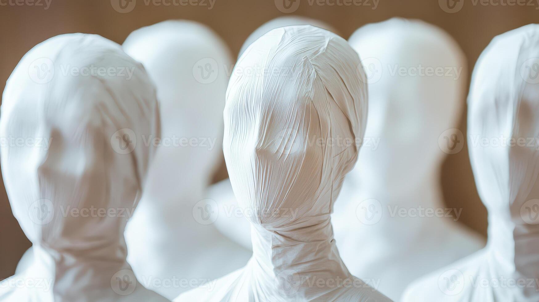 Figures in white fabric evoke mystery photo