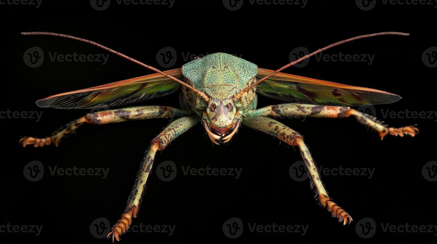 Close up view of a vibrant grasshopper in detail photo