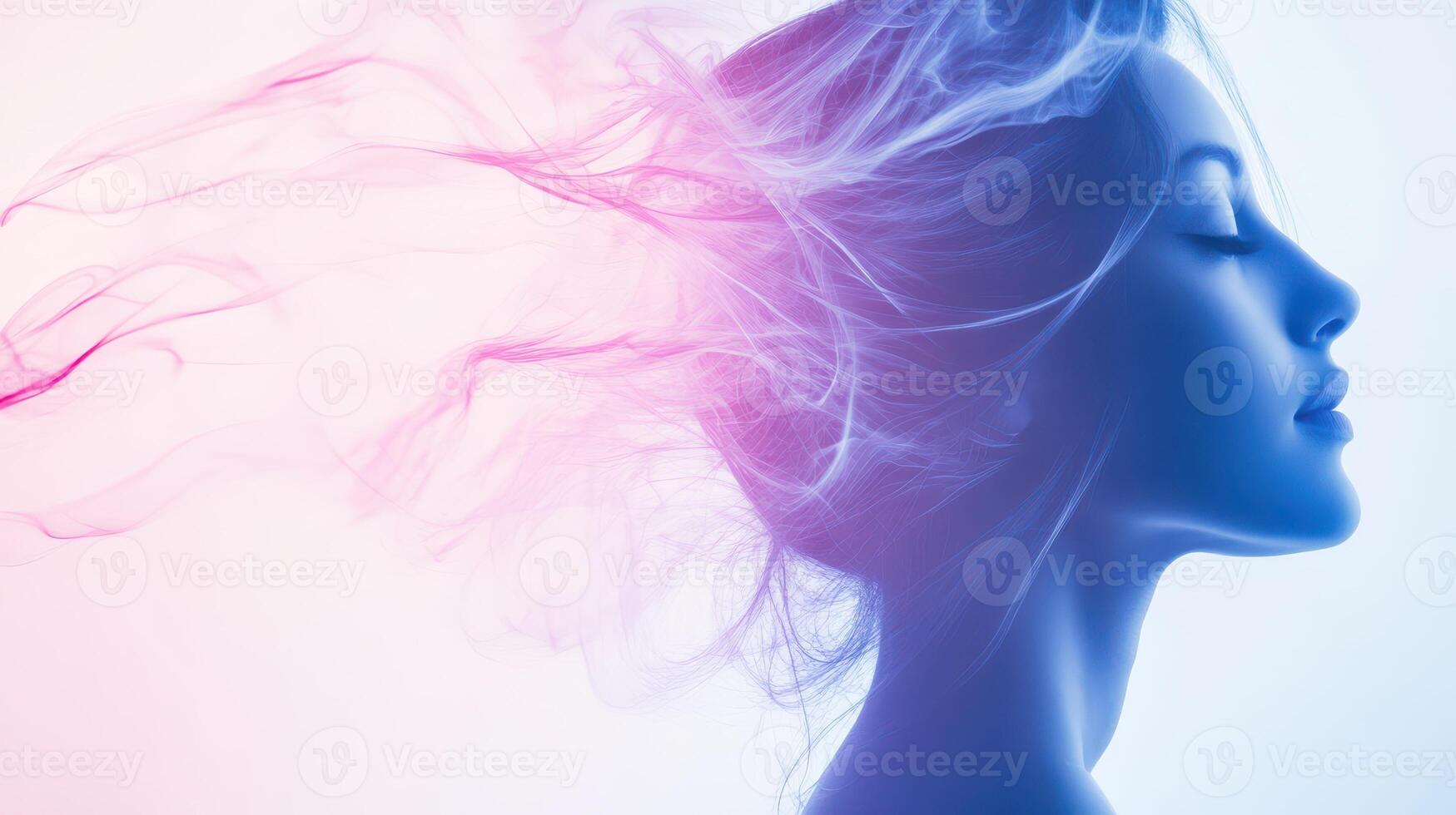 Woman in mist with flowing hair photo