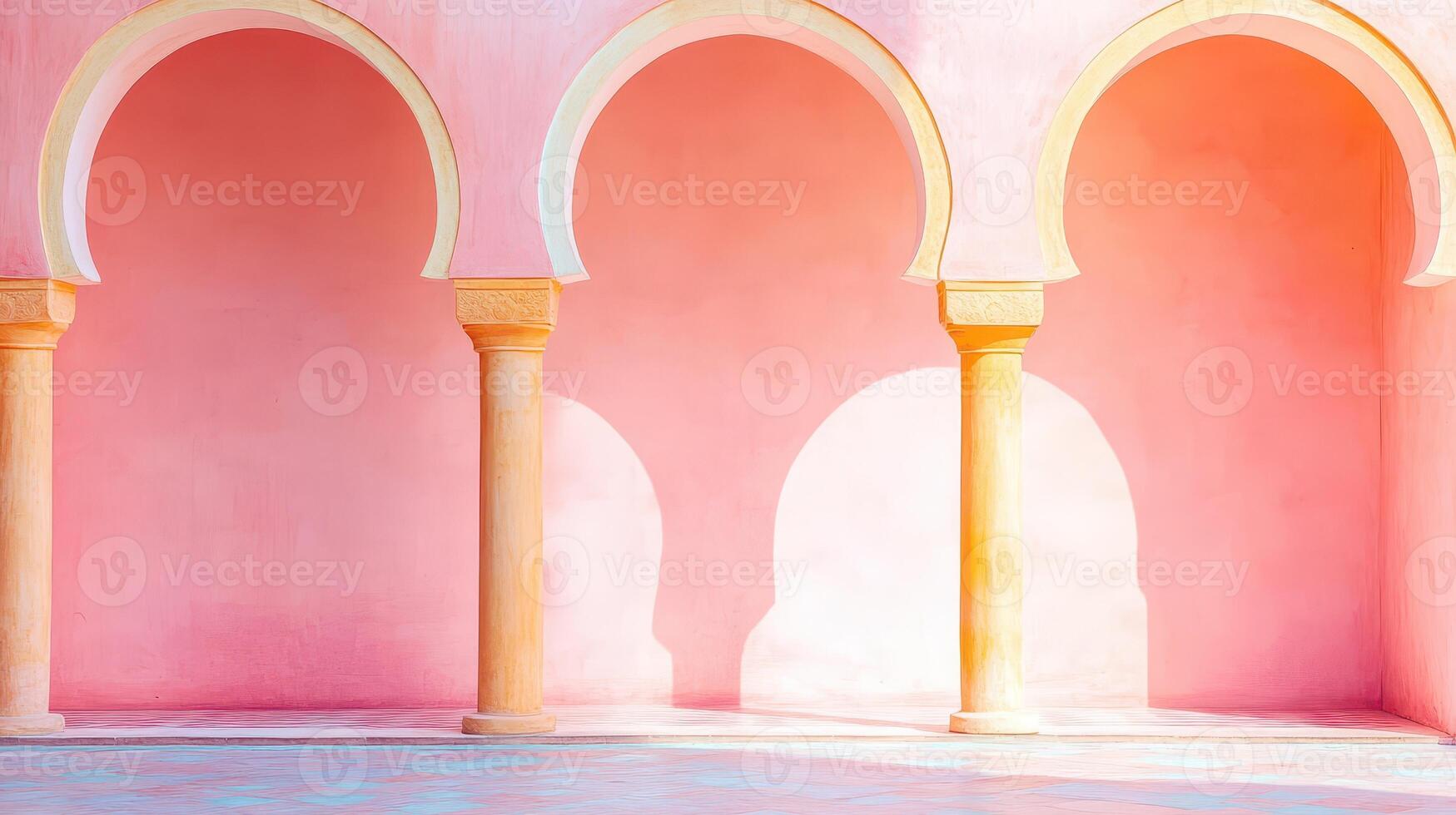 Arches create a serene pastel space photo