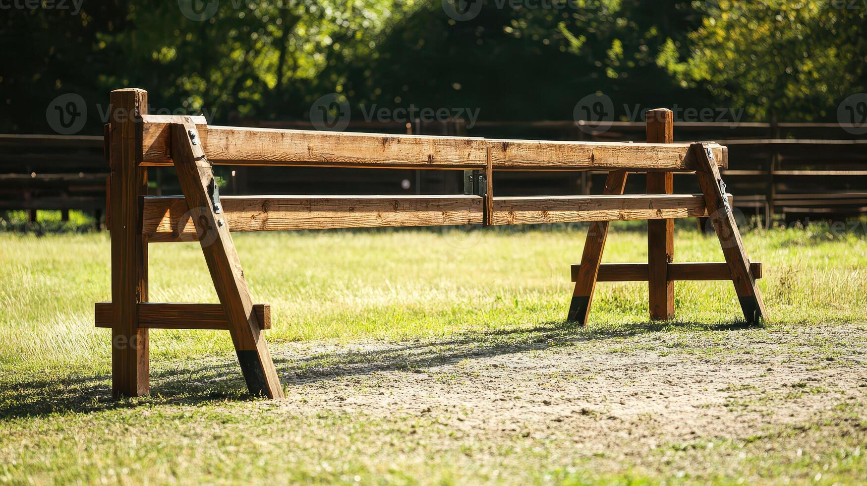 Wooden hurdle in equestrian field photo