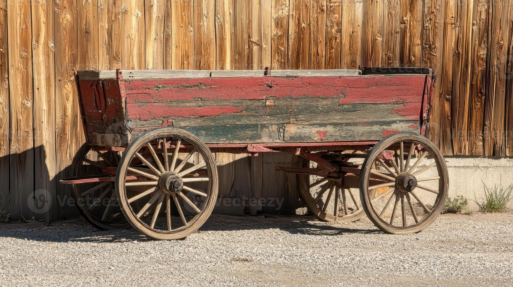 Wooden cart by a fence photo