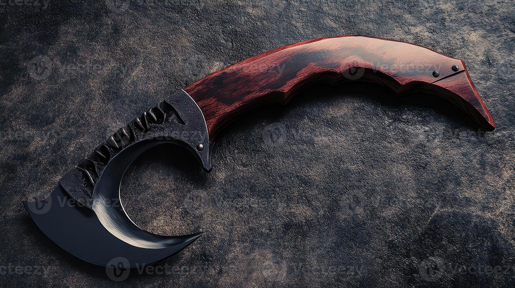 Kris knife with wooden handle on dark surface photo