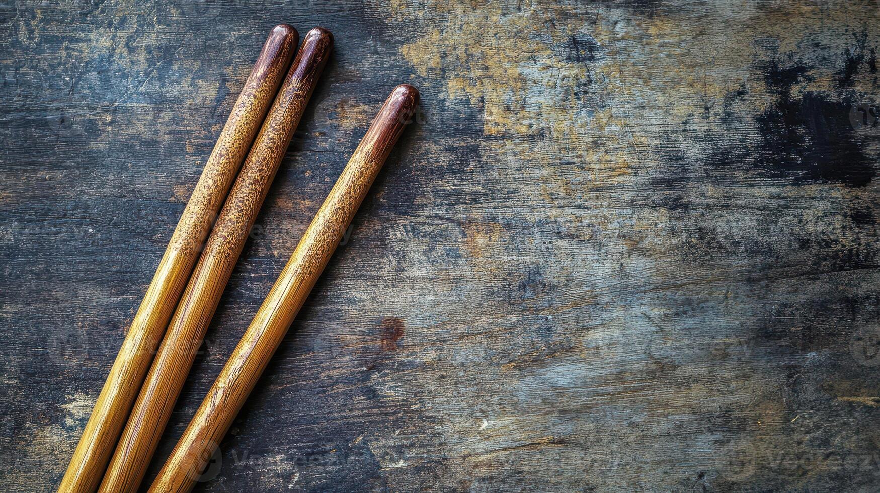 Elegant bamboo chopsticks on rustic wooden surface photo