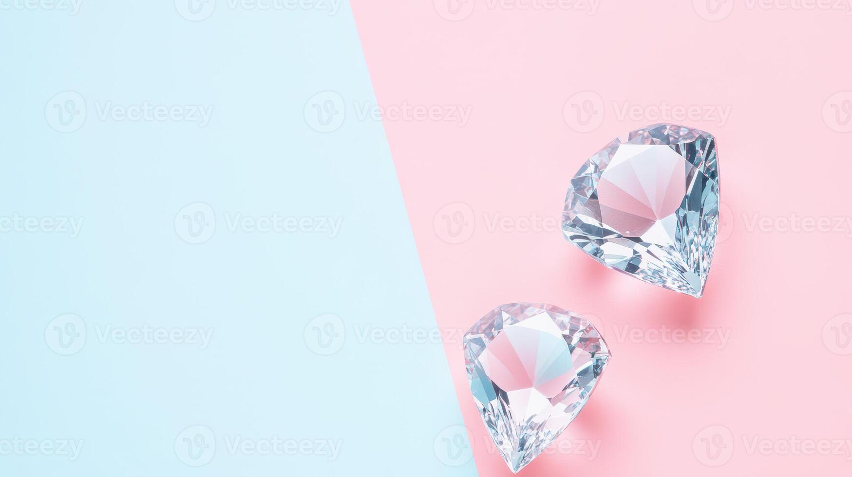 Two sparkling diamonds on a pastel background photo
