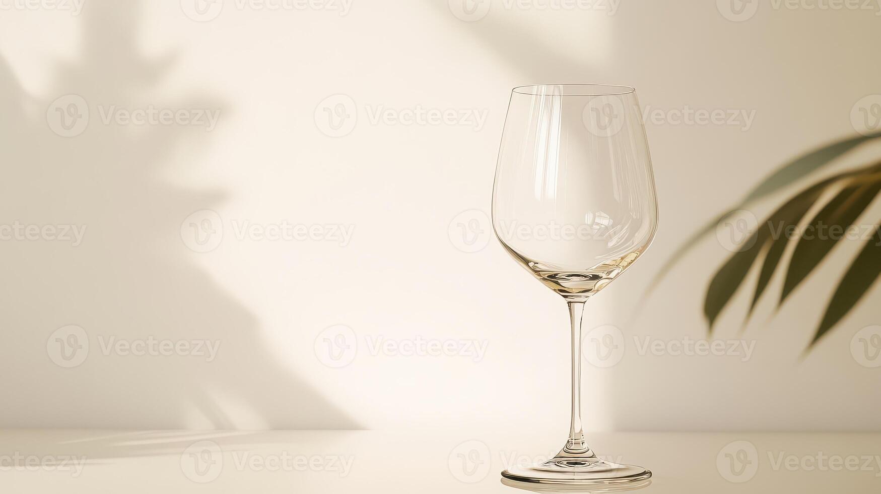 Elegant wine glass on table with shadows photo