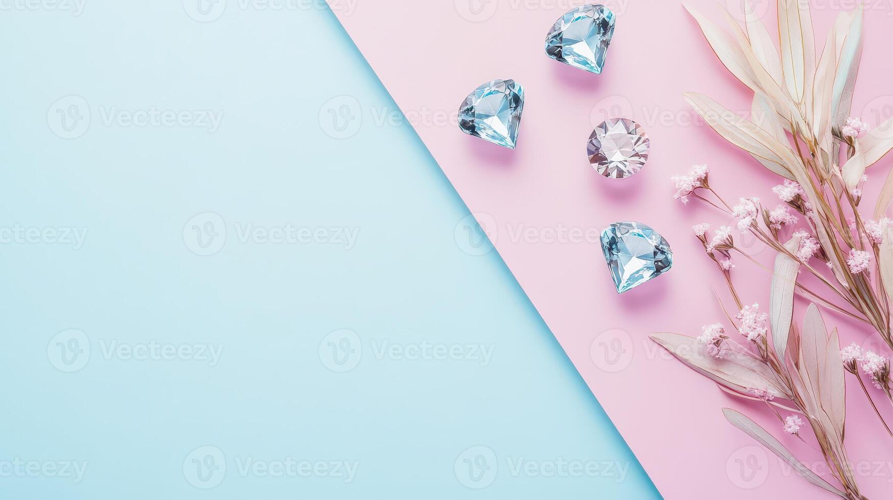 Decorative gems and flowers arranged artistically photo