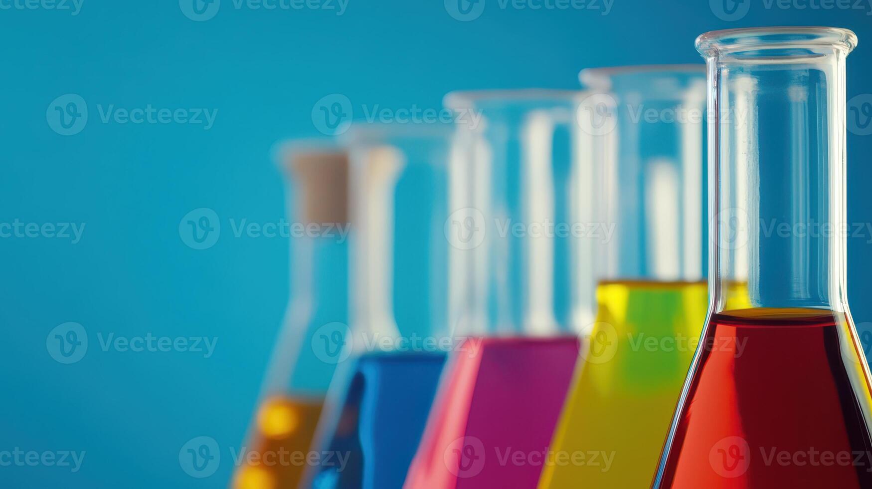 Colorful lab glass on blue backdrop photo