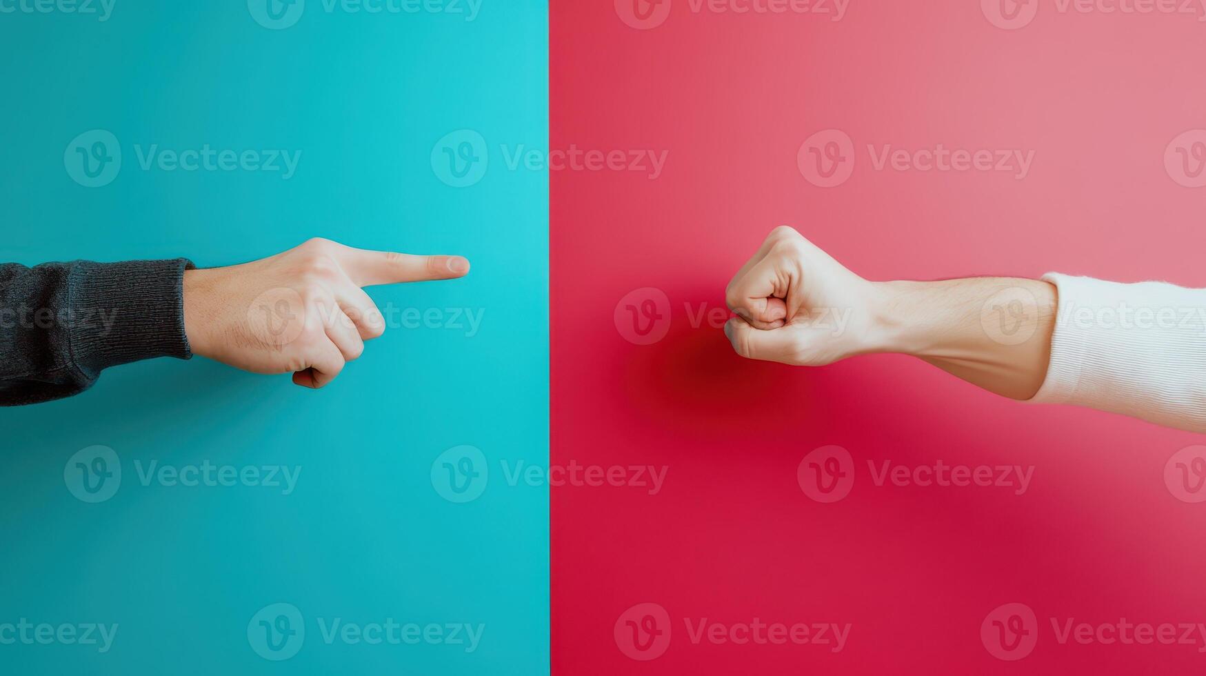 Pointing finger and fist on bright bg photo