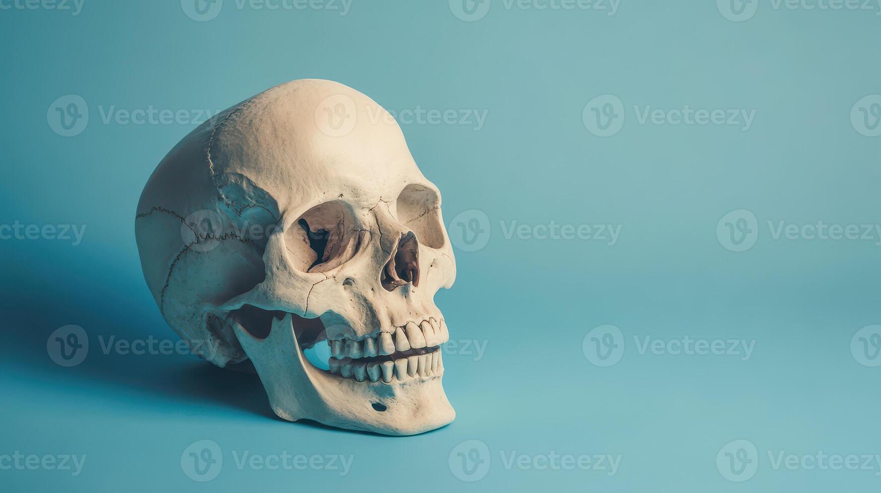 Skull on blue background with detailed structure photo
