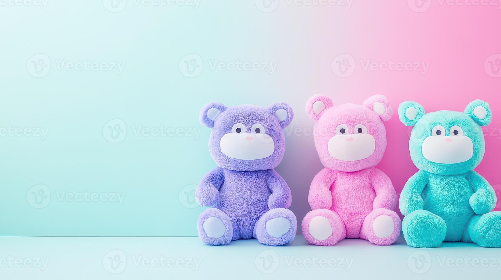 Colorful plush bears on a pastel background photo