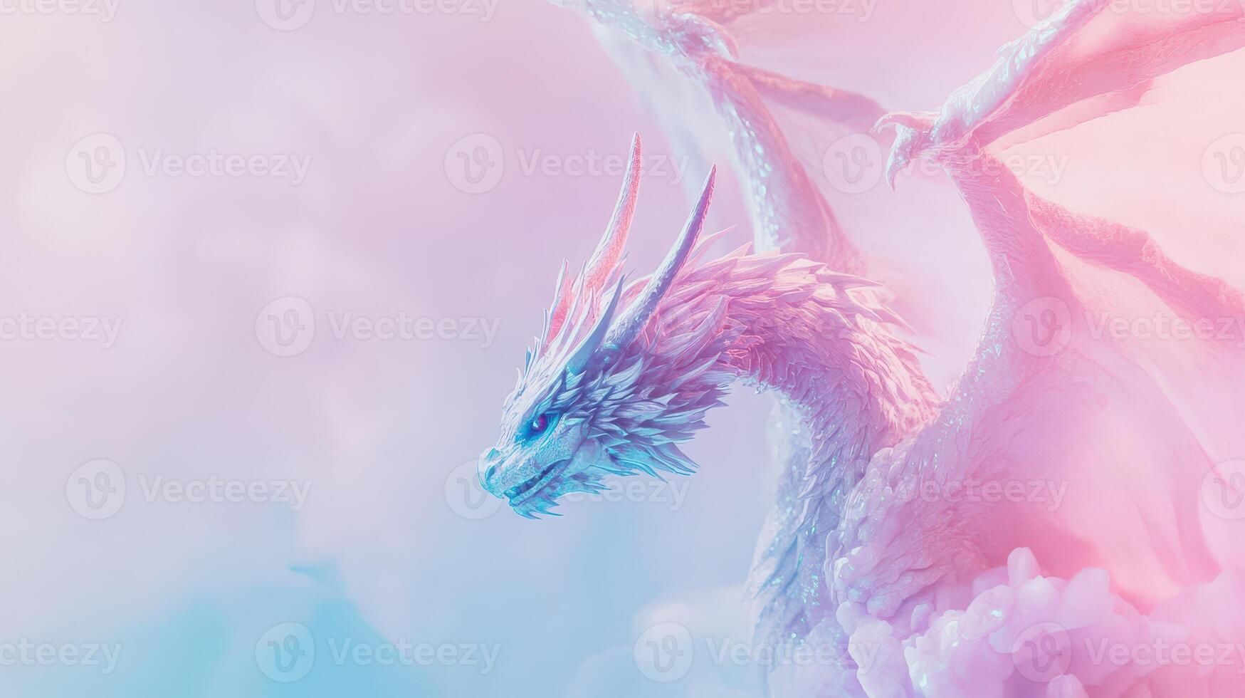 Majestic dragon soaring through pastel clouds photo