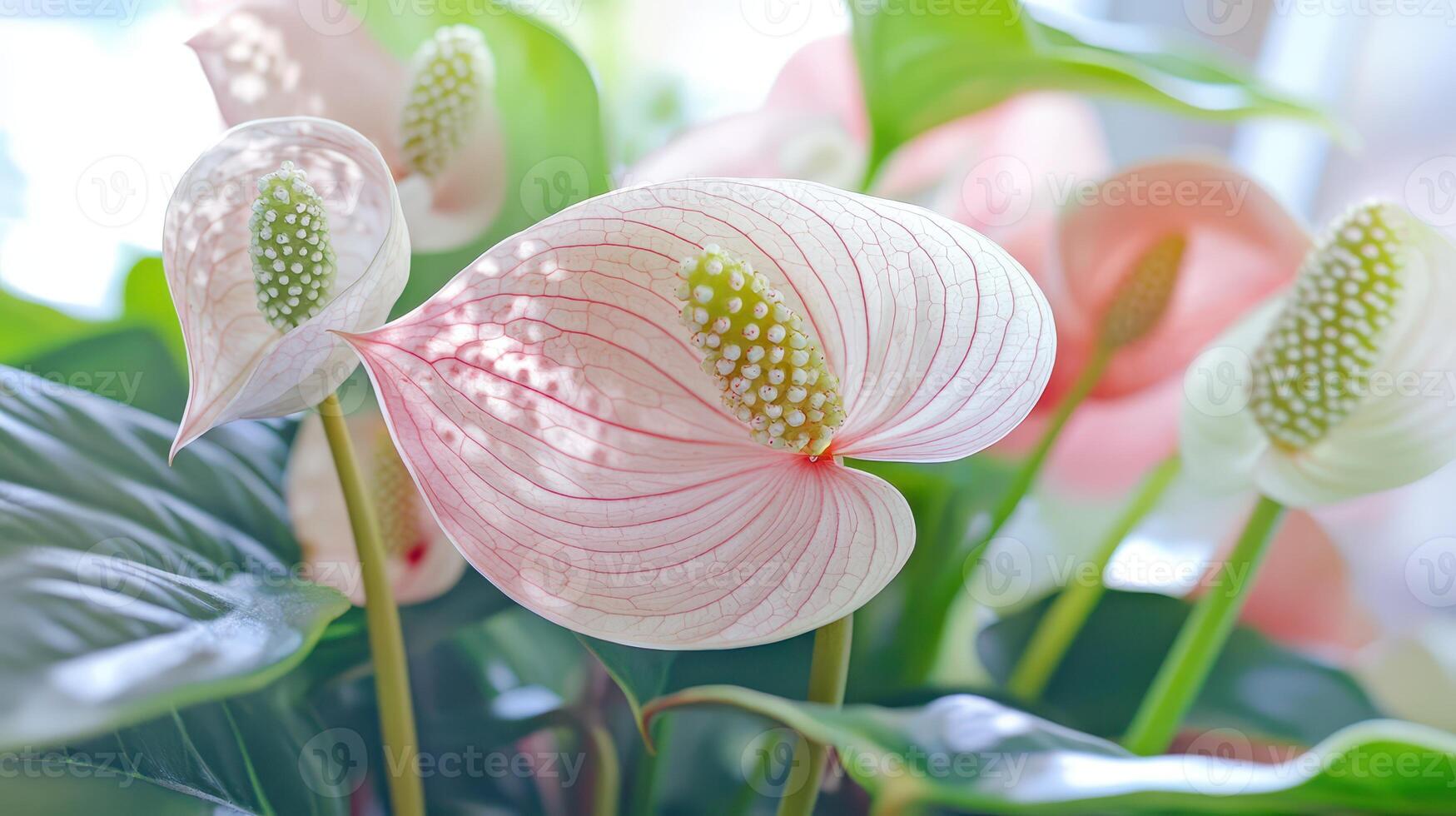 Beautiful blooming anthurium flowers in soft light photo