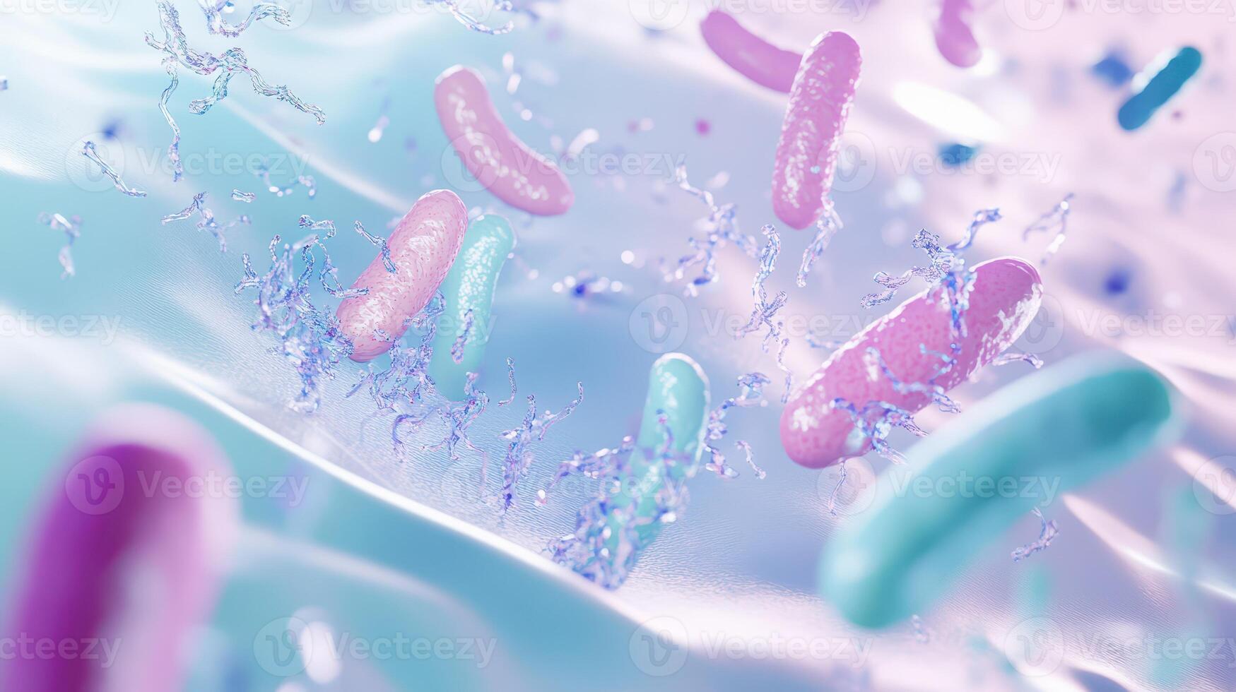 Colorful microbes swimming in a fluid environment photo