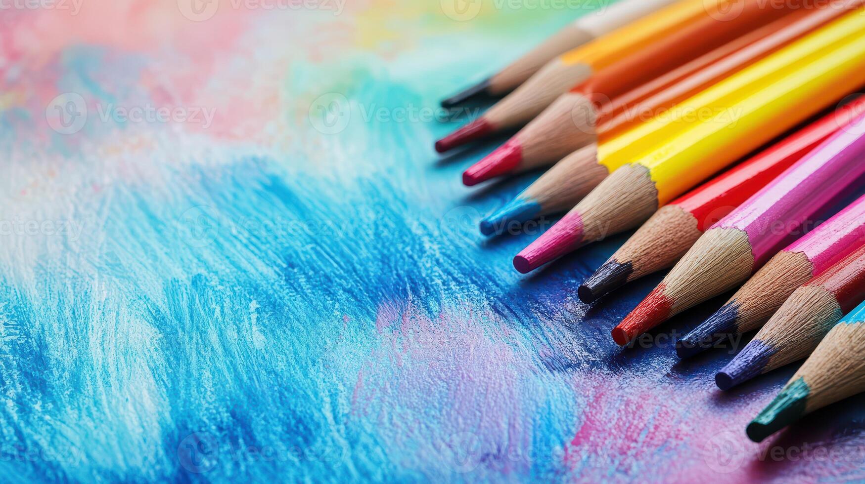 Colorful pencils arranged on a vibrant background photo