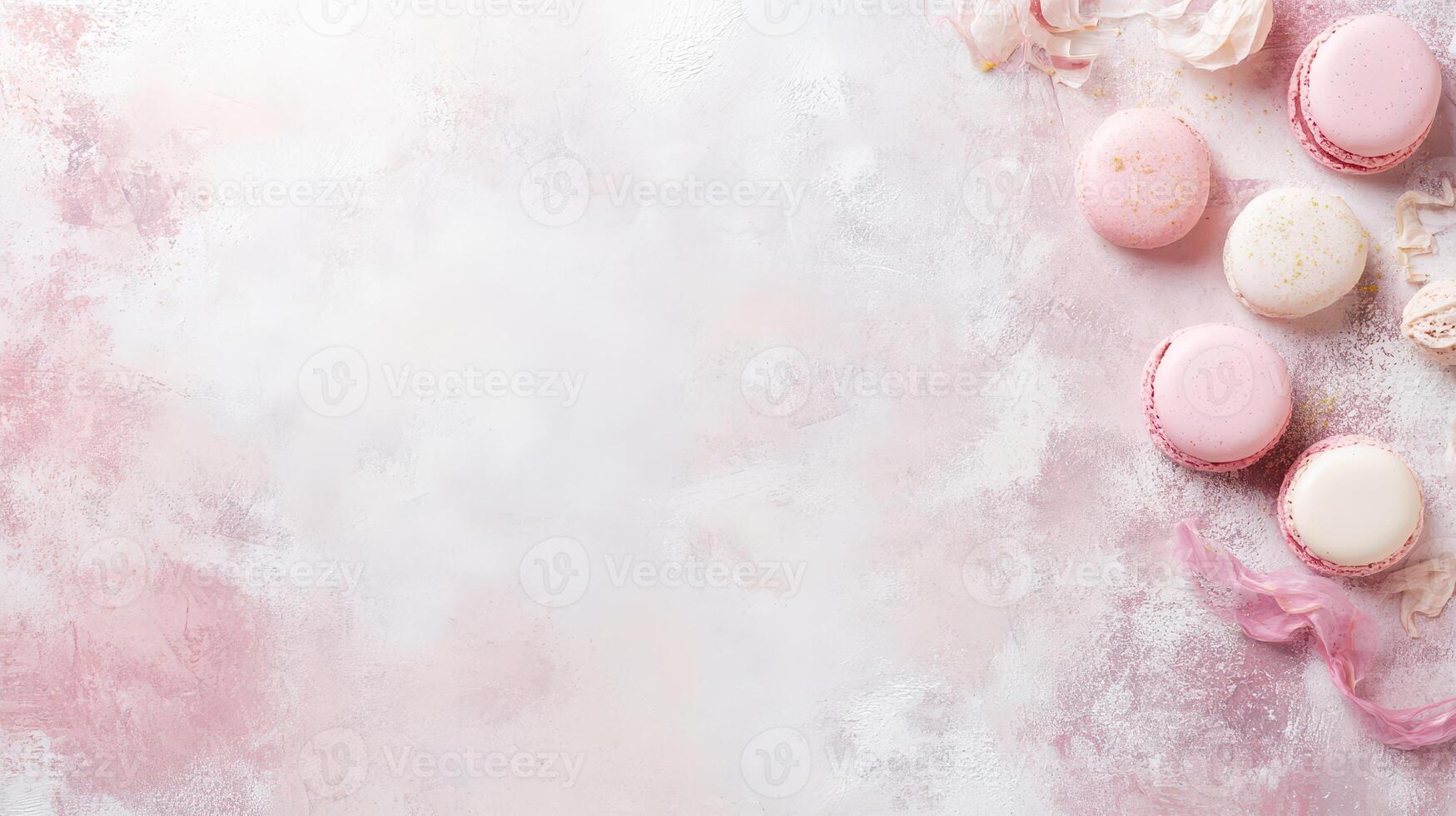 Pink macarons arranged on pastel background photo