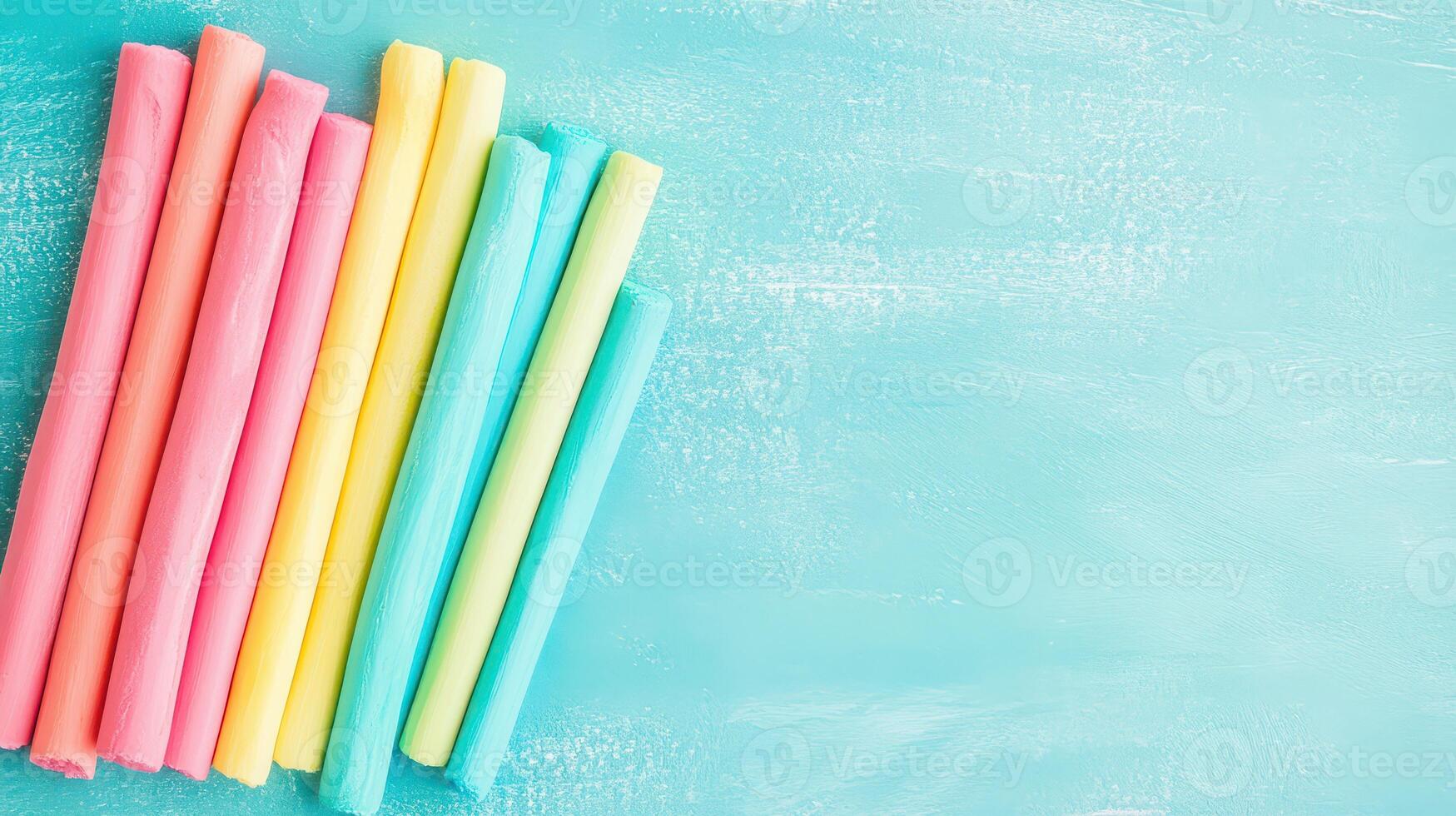 Colorful chalk pieces arranged on a pastel surface photo
