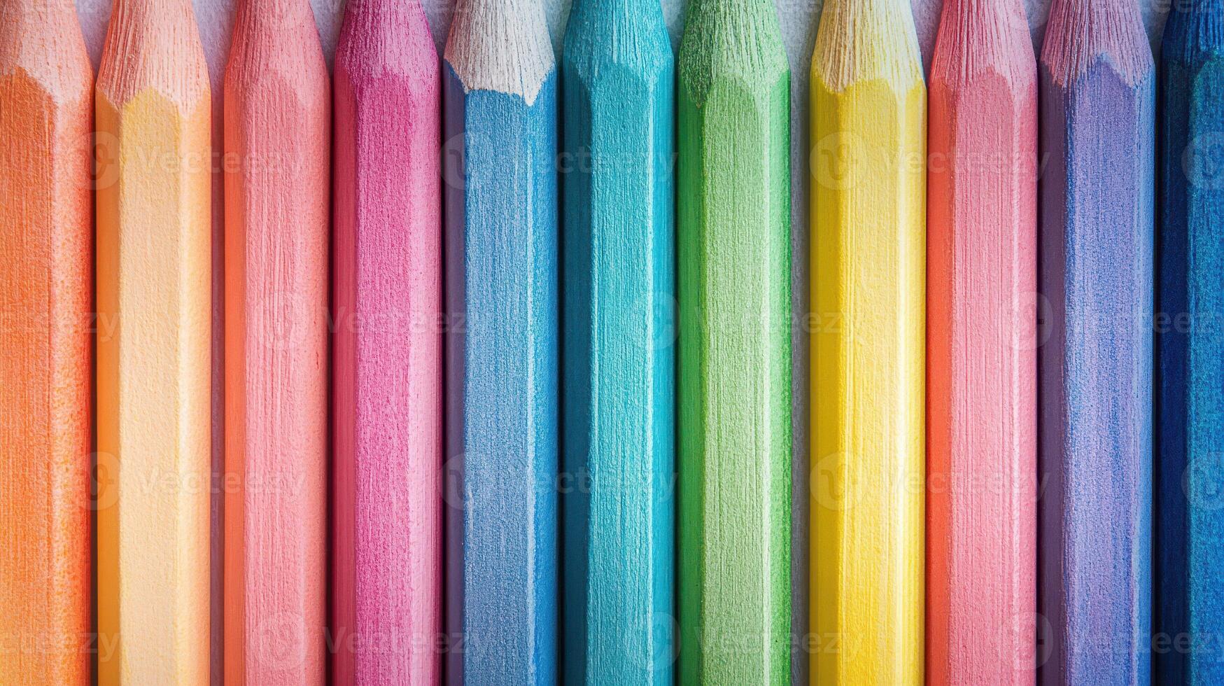 Colorful collection of art pencils arranged neatly photo