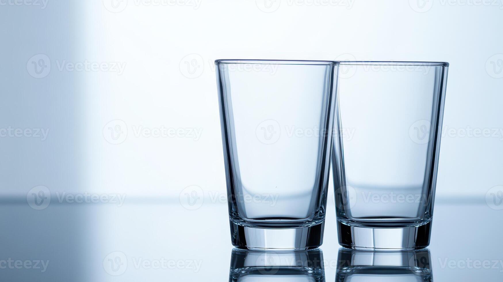 Empty glasses placed on a reflective surface photo