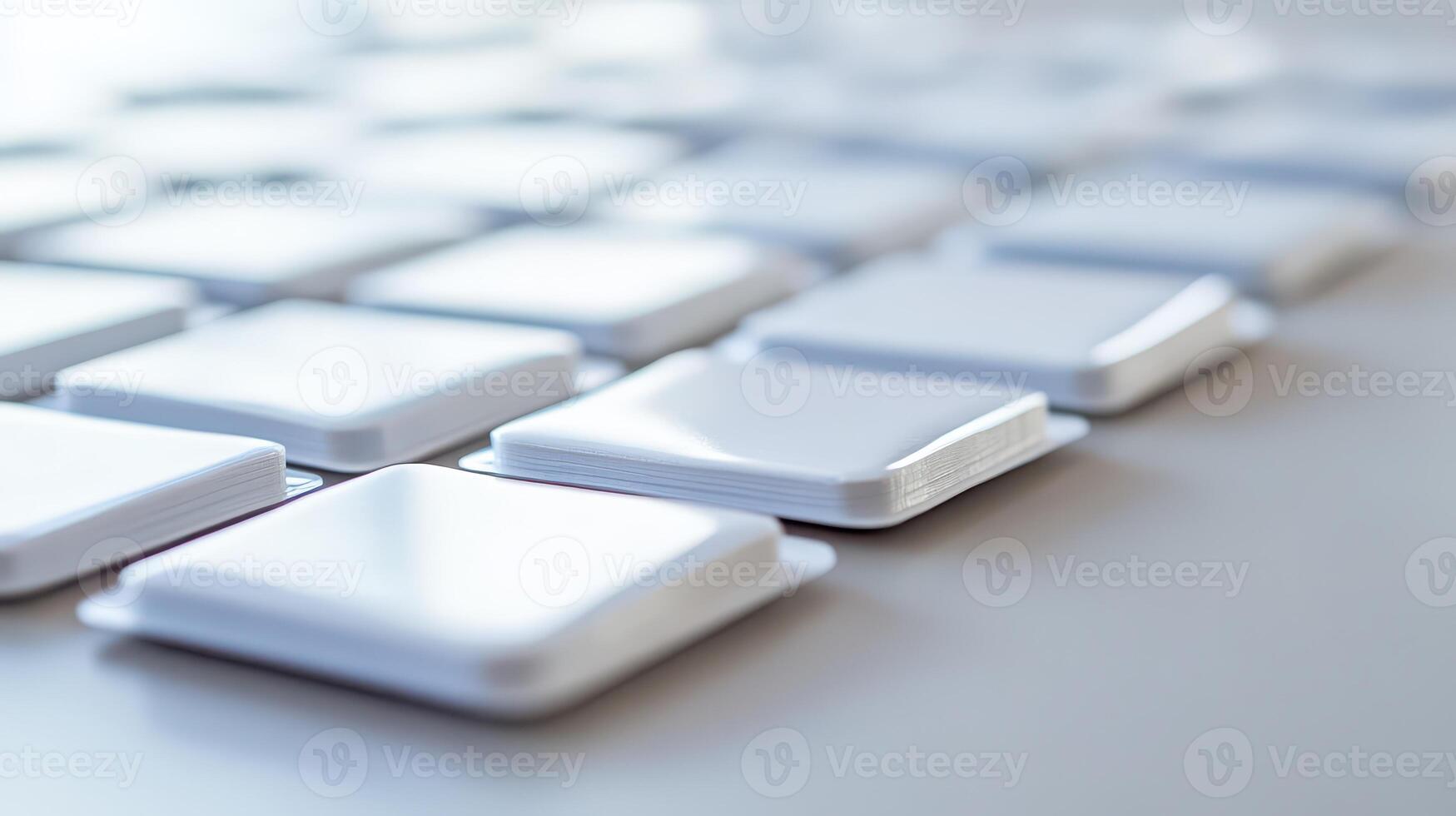 Close up of white keys on a sleek keyboard surface photo