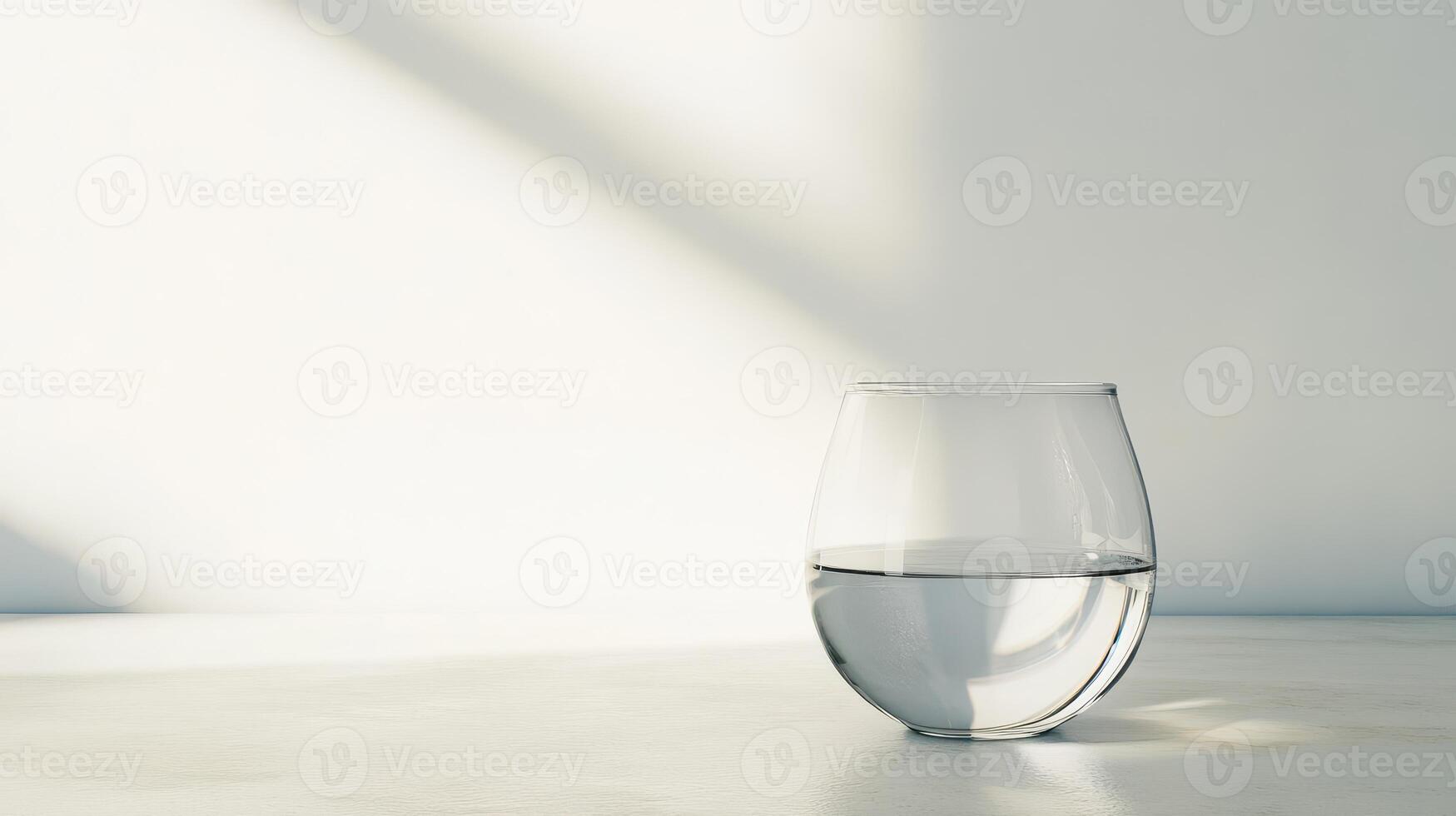 Clear water glass under soft light on surface photo