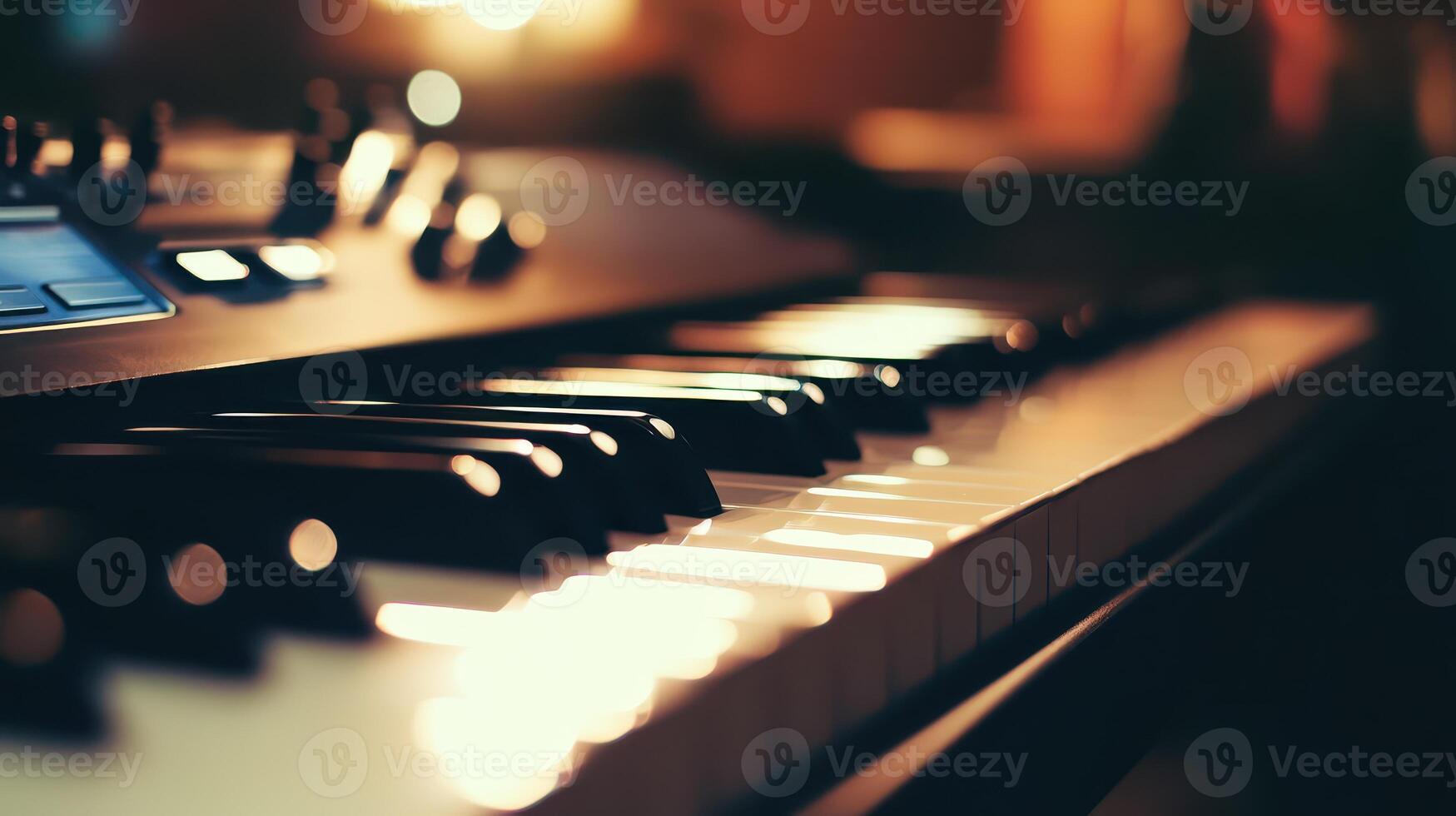 Elegant piano keyboard in soft light photo