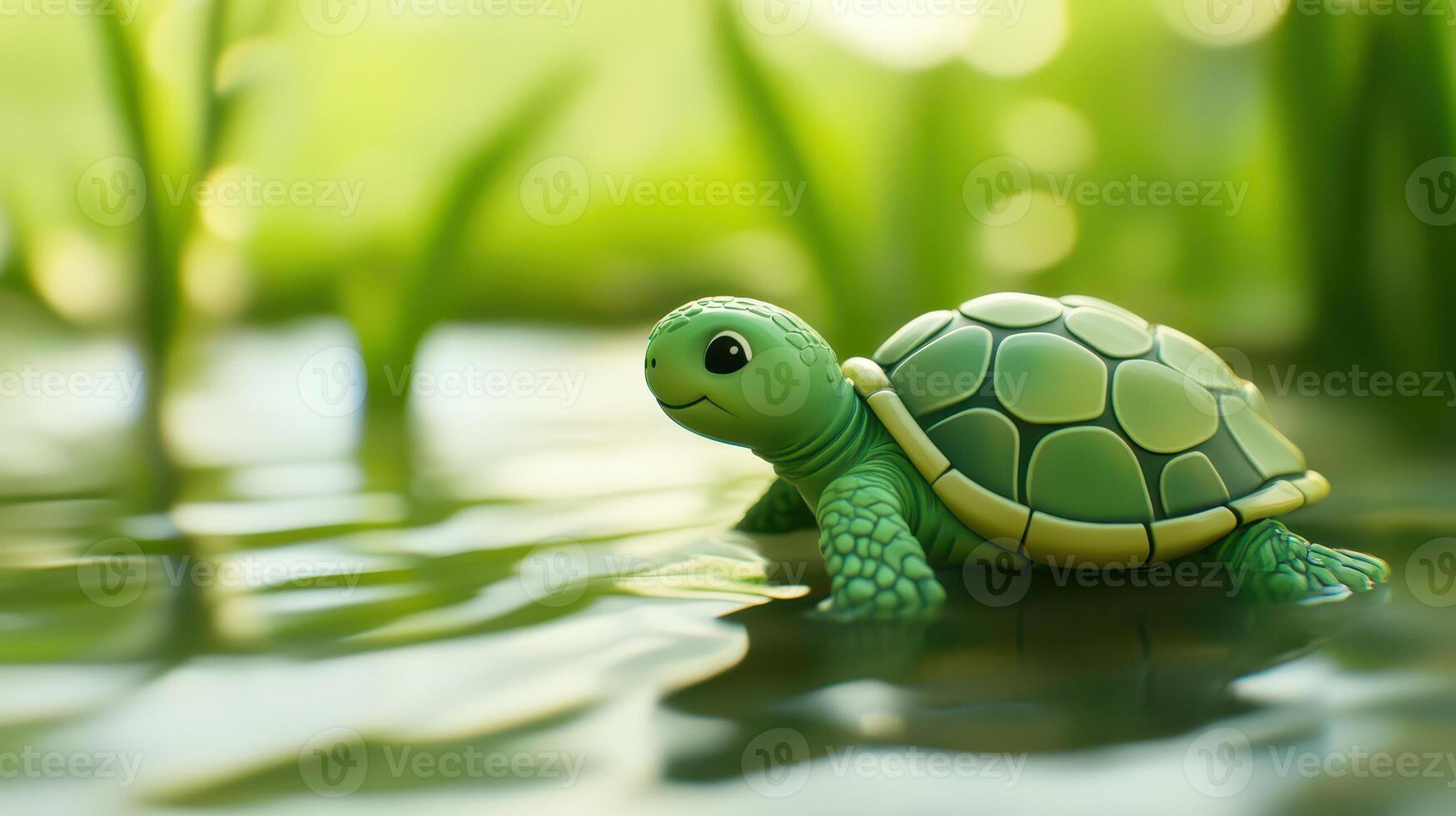 Cute turtle exploring calm waters during sunset photo