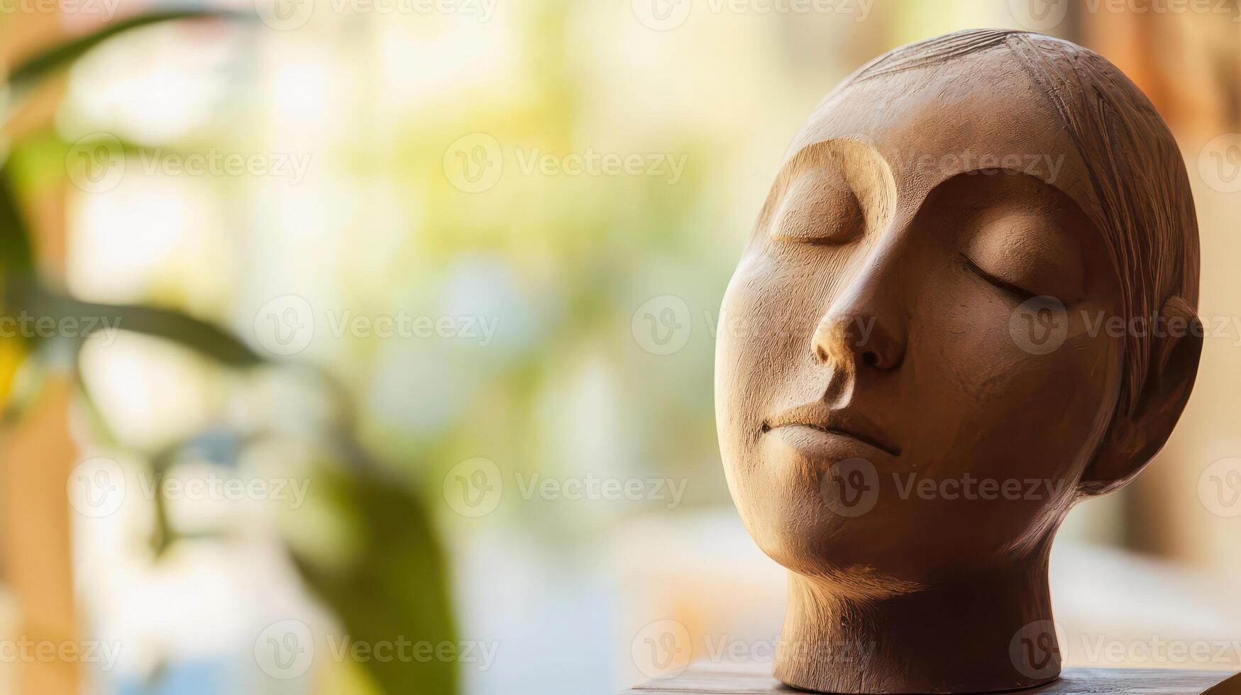 Artistic clay sculpture of a serene face photo