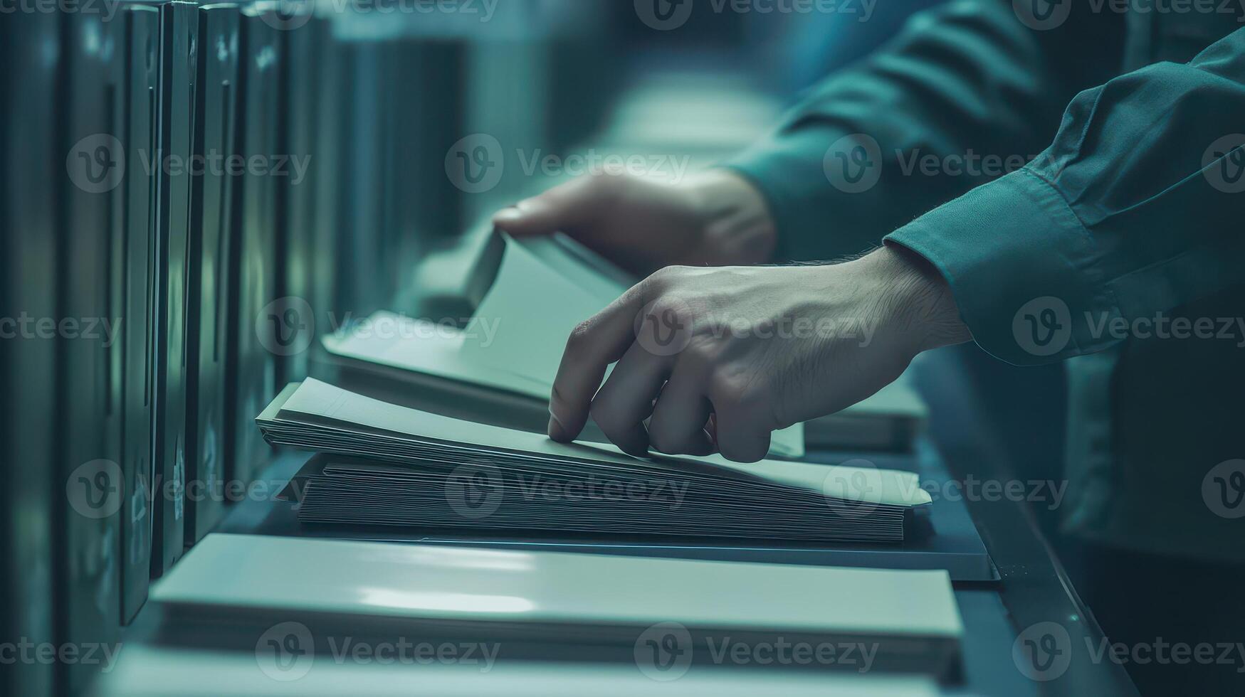 Organizing documents in a modern archive space photo