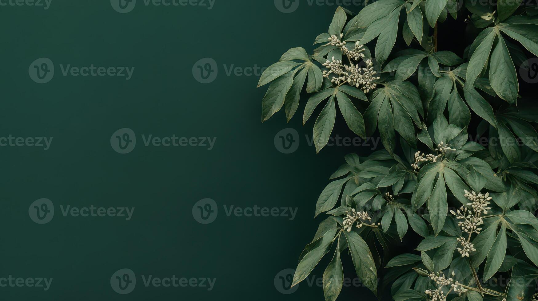 Close up of green leaves with small flowers photo