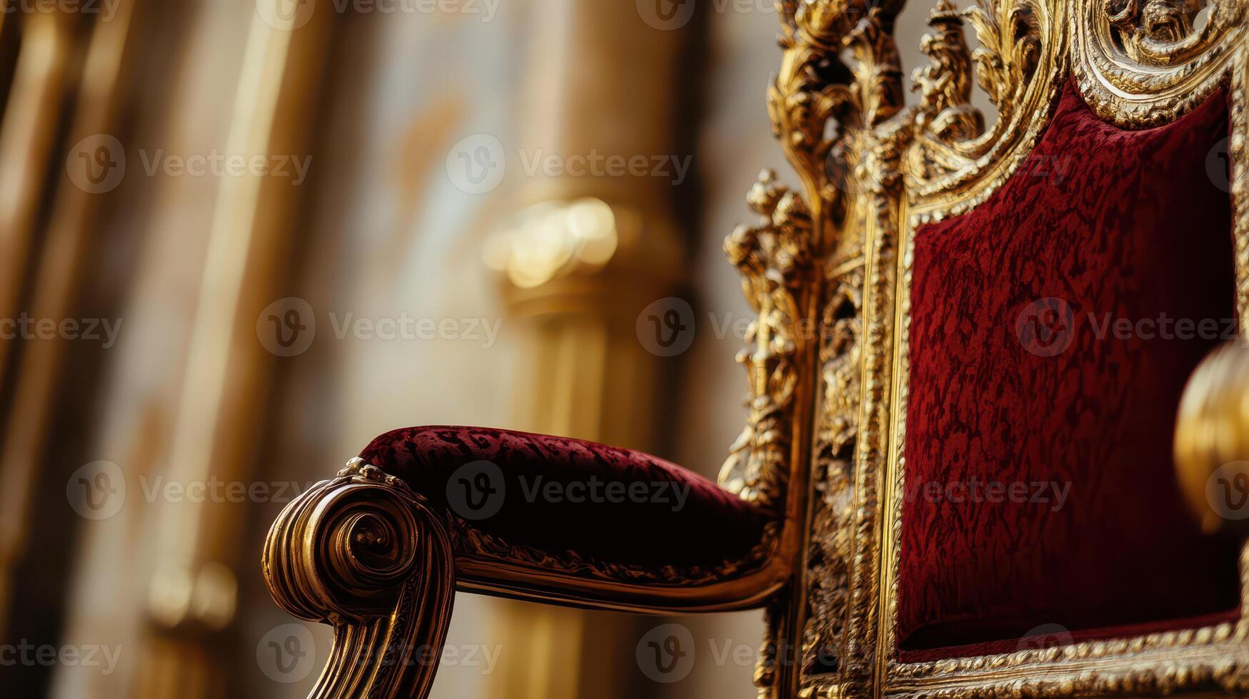 Golden chair with red upholstery historic photo