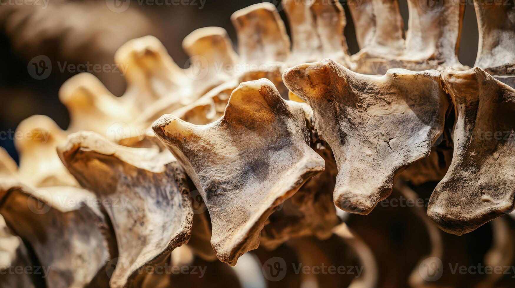 Detail of ancient vertebrae on display at museum photo