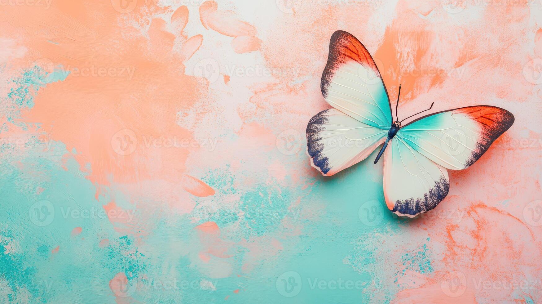 A colorful butterfly on a pink and blue background photo