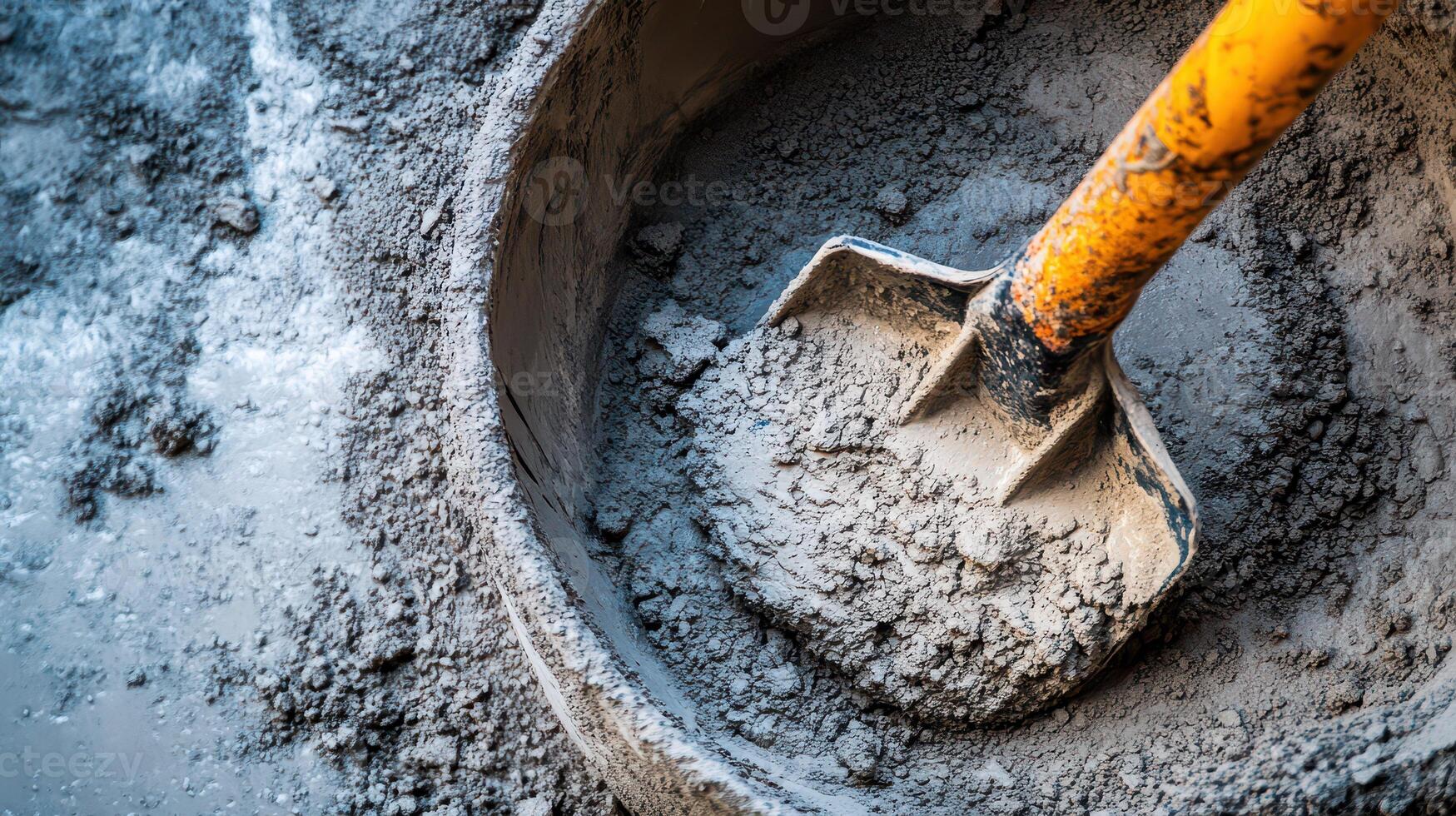 Shoveling concrete at a construction site photo
