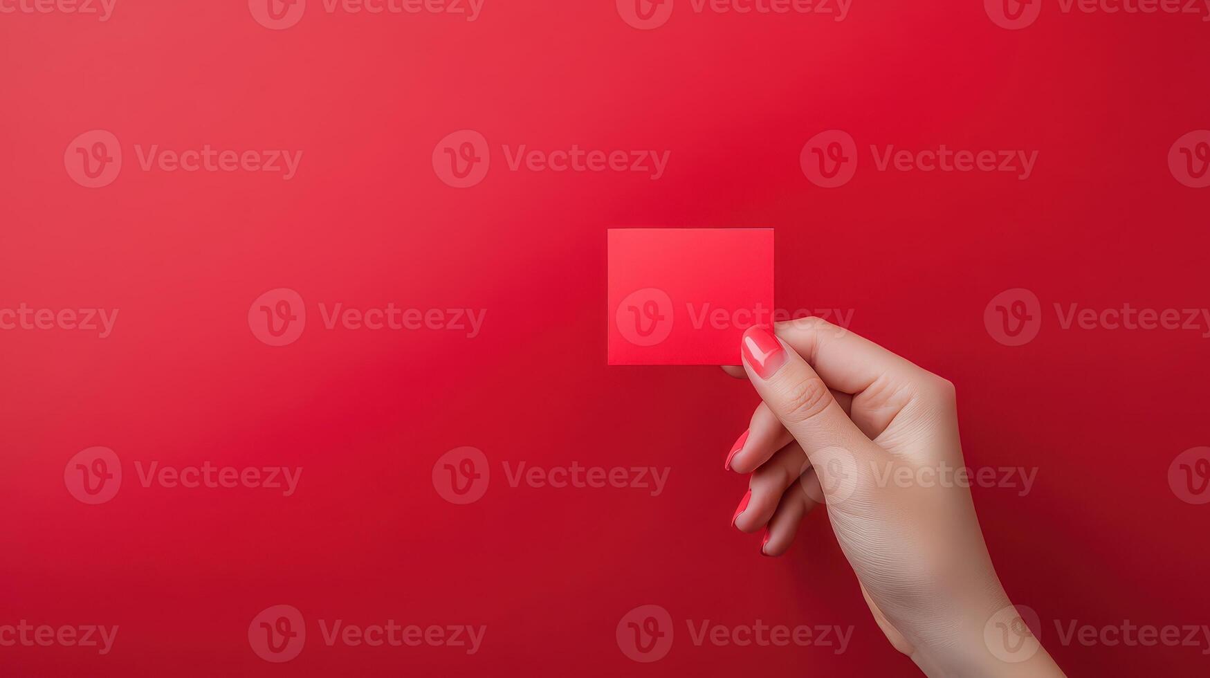 Hand with small red square on red photo