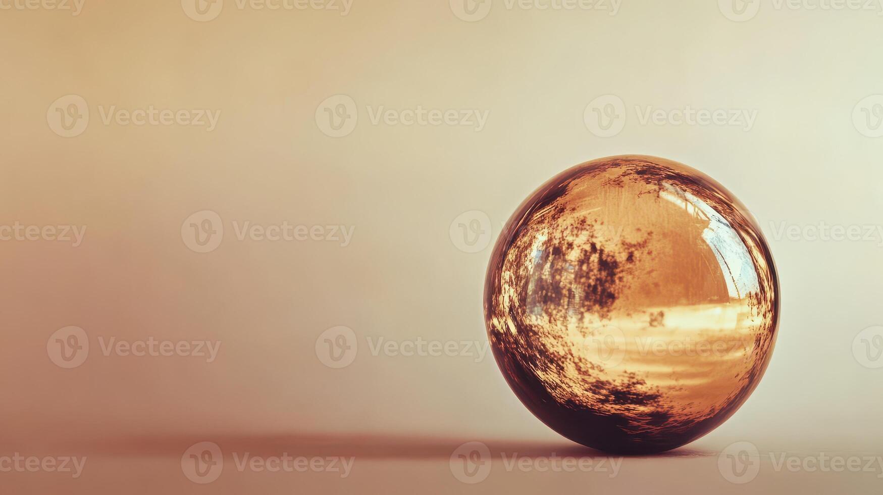 Reflective amber sphere on a smooth surface photo