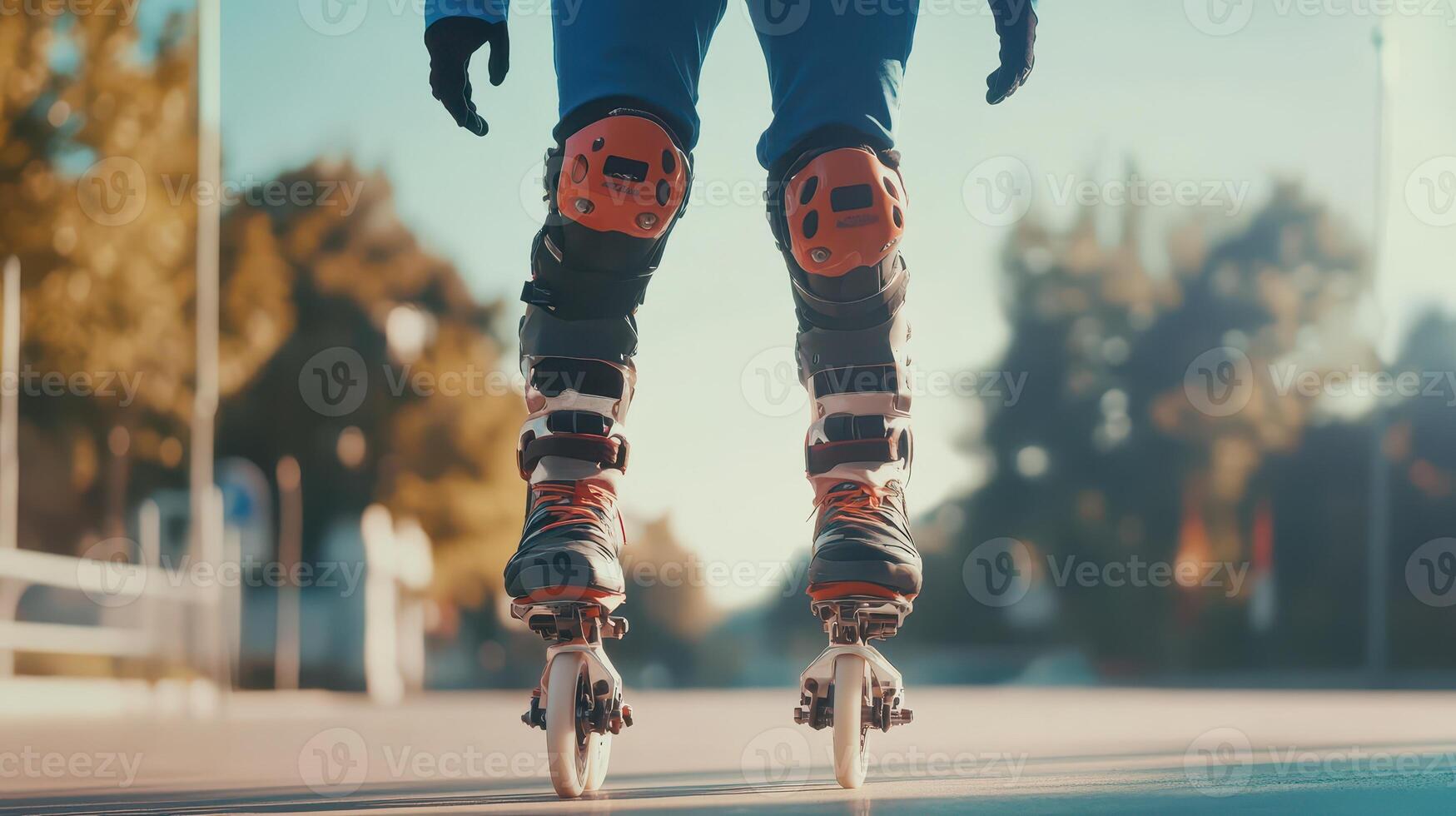 Skater preparing for a sunset session on wheels photo