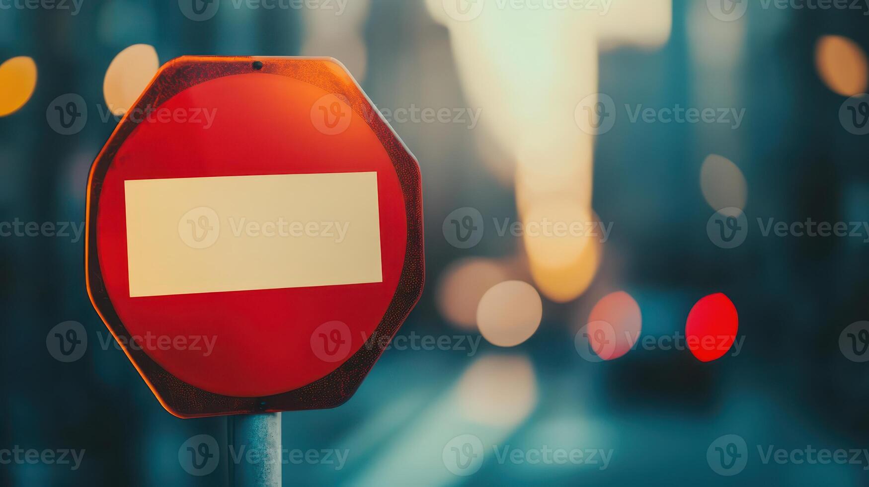 Sunset city stop sign blurred backdrop photo