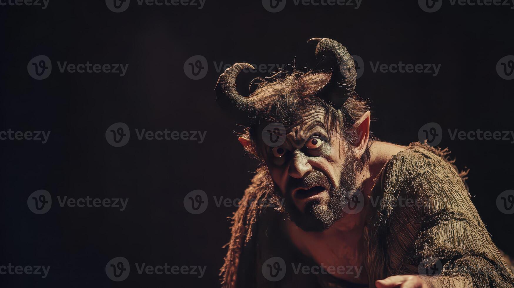 Man dressed as mythical creature with horns photo
