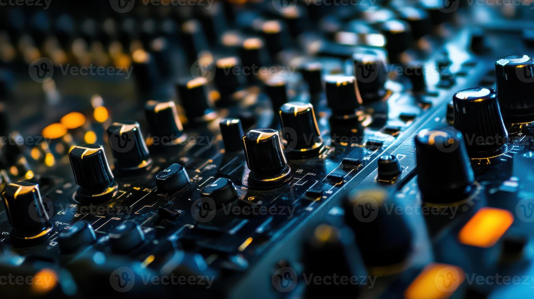 Close look at sound mixing equipment at night photo