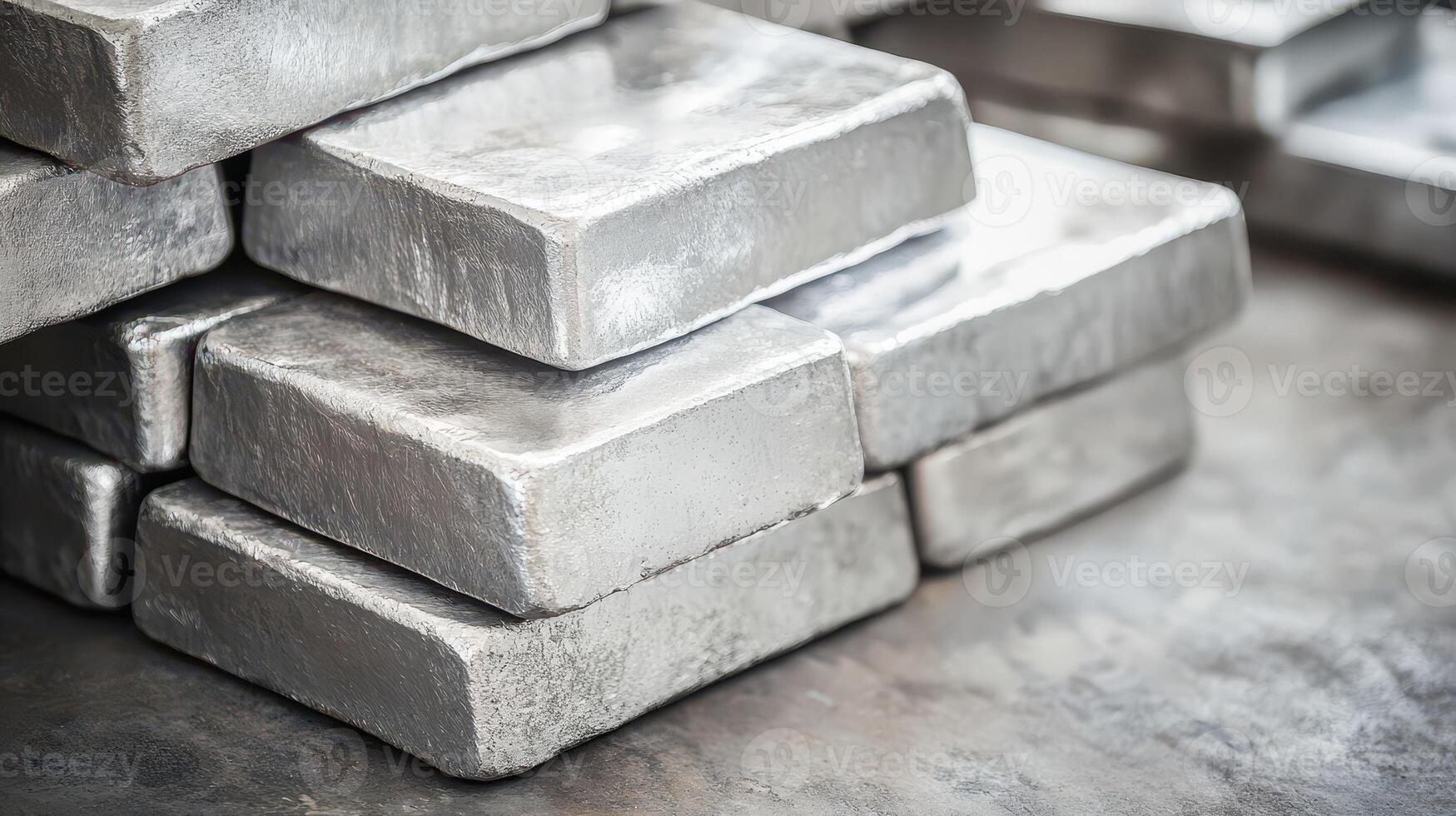 Silver ingots piled on a workbench photo